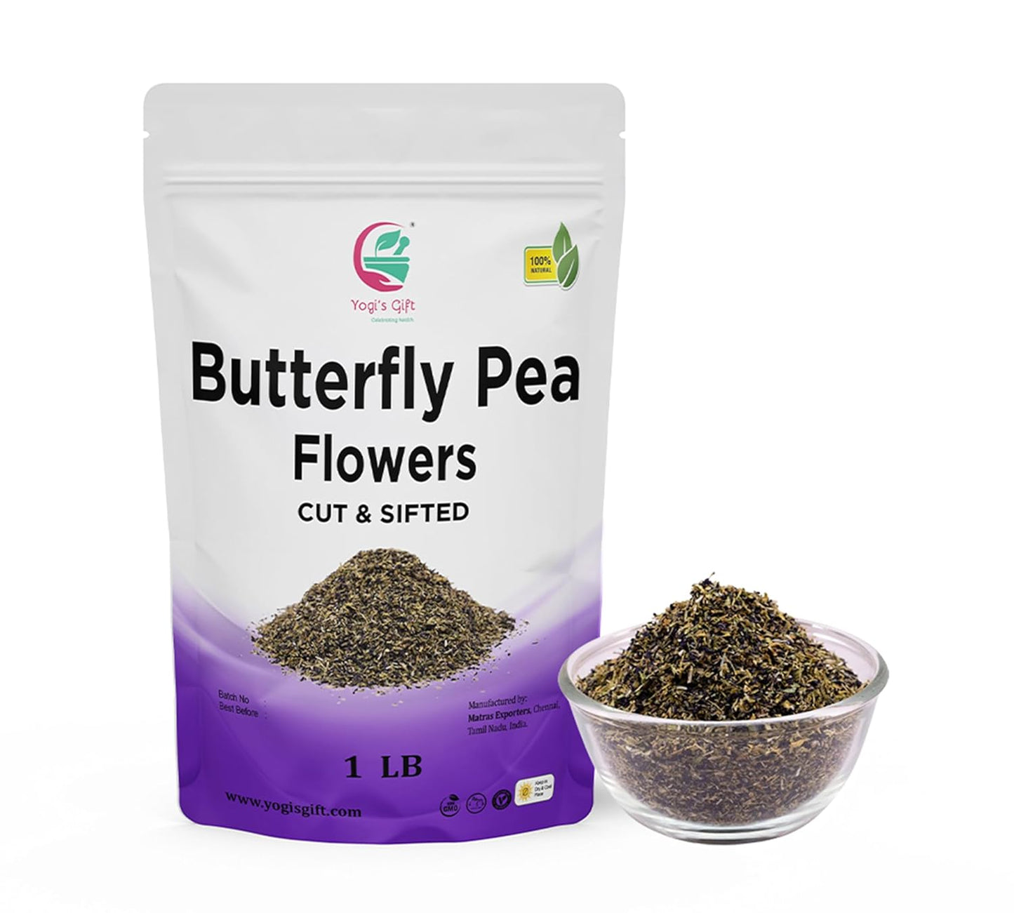 Butterfly Pea Flower Tea 1 LB | Cut and Sifted | Makes Beautiful Blue Or Purple Food Coloring | Blue tea Butterfly Pea Flower | Non-Gmo, Ethically Sourced | By Yogi's Gift®