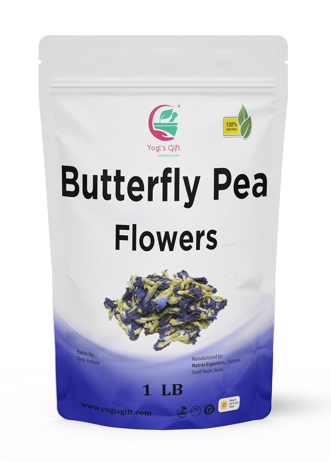 Butterfly Pea Flower Dried 1 LB | Blue Butterfly Pea Flower Tea | Makes Beautiful Blue Or Purple Food Coloring | Non-Gmo, Ethically Sourced | By Yogi's Gift®