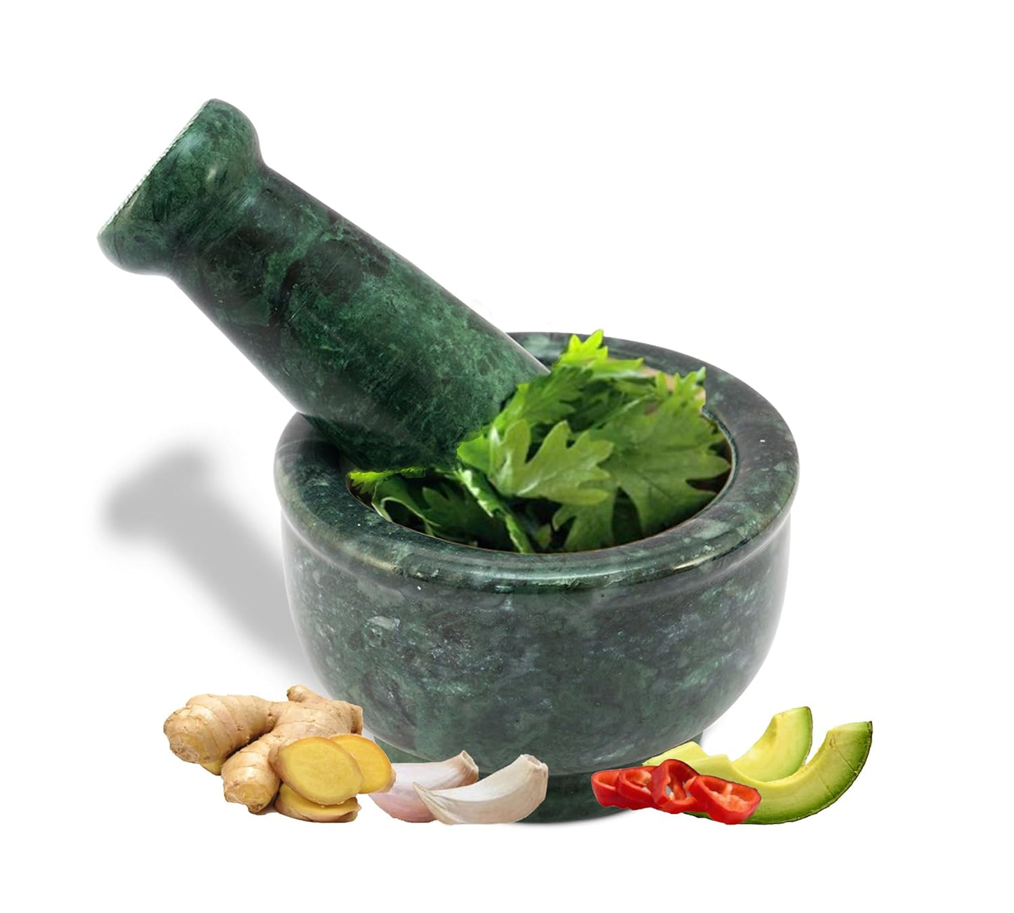 Mortar and Pestle 4" Inch | Green Marble | Herb, Spice, and Pill Grinder | Highly Durable and Elegant Kitchen Tool