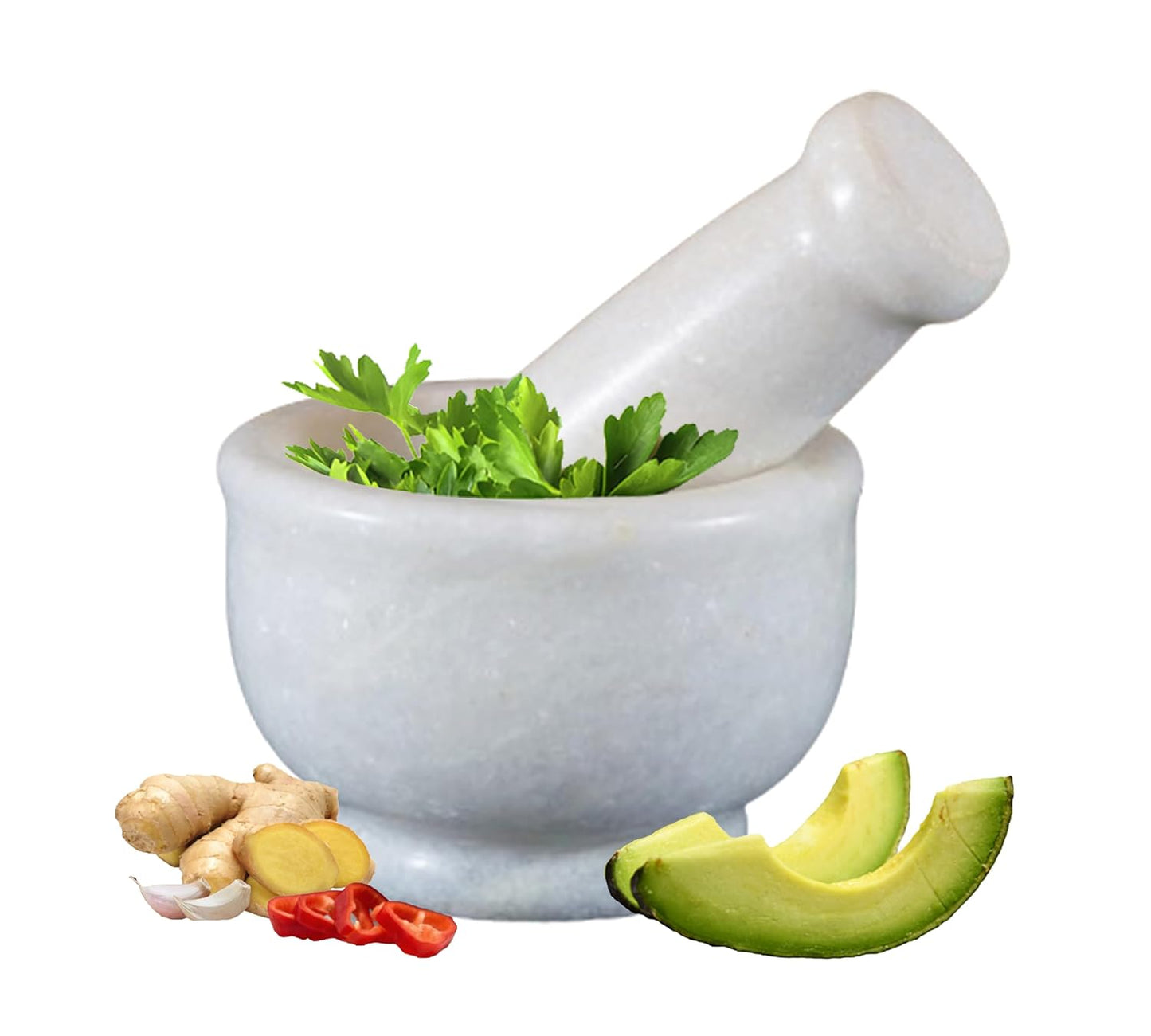 Mortar and Pestle 4" Inch | White Marble | Herb, Spice, and Pill Grinder | Highly Durable and Elegant Kitchen Tool