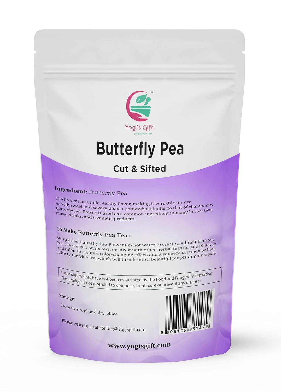Butterfly Pea Flower Tea 1 LB | Cut and Sifted | Makes Beautiful Blue Or Purple Food Coloring | Blue tea Butterfly Pea Flower | Non-Gmo, Ethically Sourced | By Yogi's Gift®