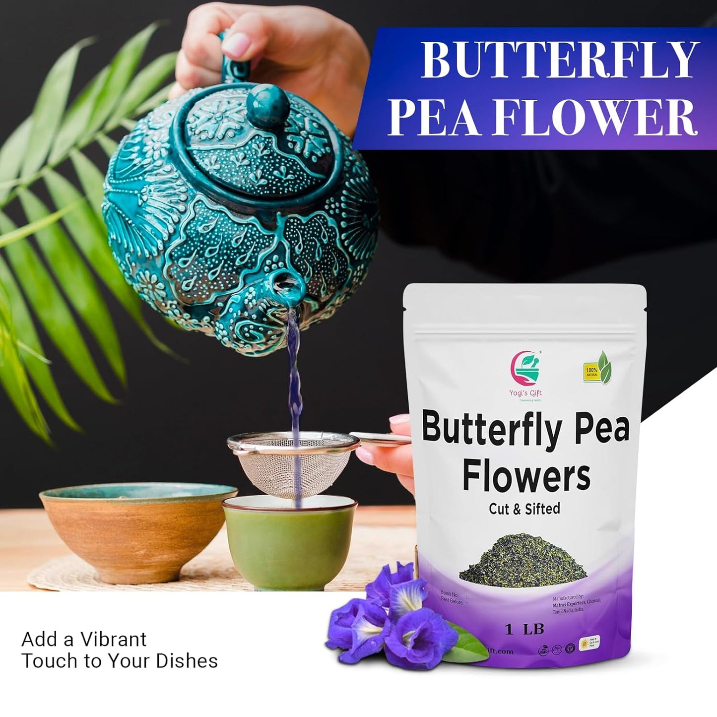 Butterfly Pea Flower Tea 1 LB | Cut and Sifted | Makes Beautiful Blue Or Purple Food Coloring | Blue tea Butterfly Pea Flower | Non-Gmo, Ethically Sourced | By Yogi's Gift®