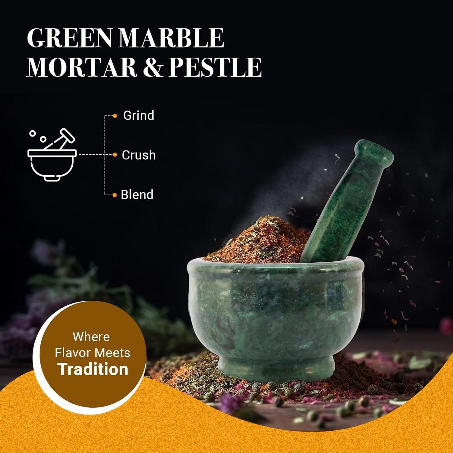 Mortar and Pestle 4" Inch | Green Marble | Herb, Spice, and Pill Grinder | Highly Durable and Elegant Kitchen Tool