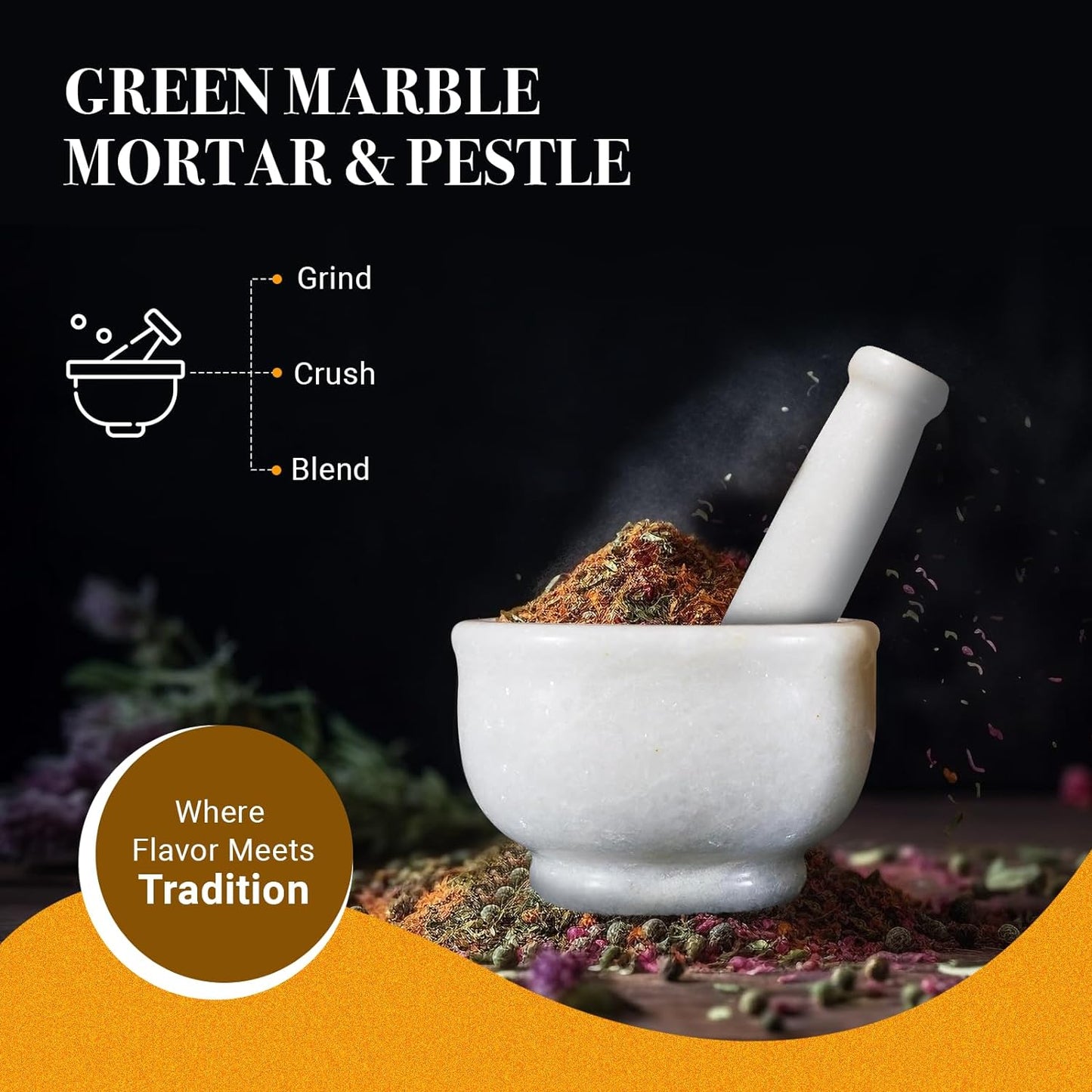 Mortar and Pestle 4" Inch | White Marble | Herb, Spice, and Pill Grinder | Highly Durable and Elegant Kitchen Tool