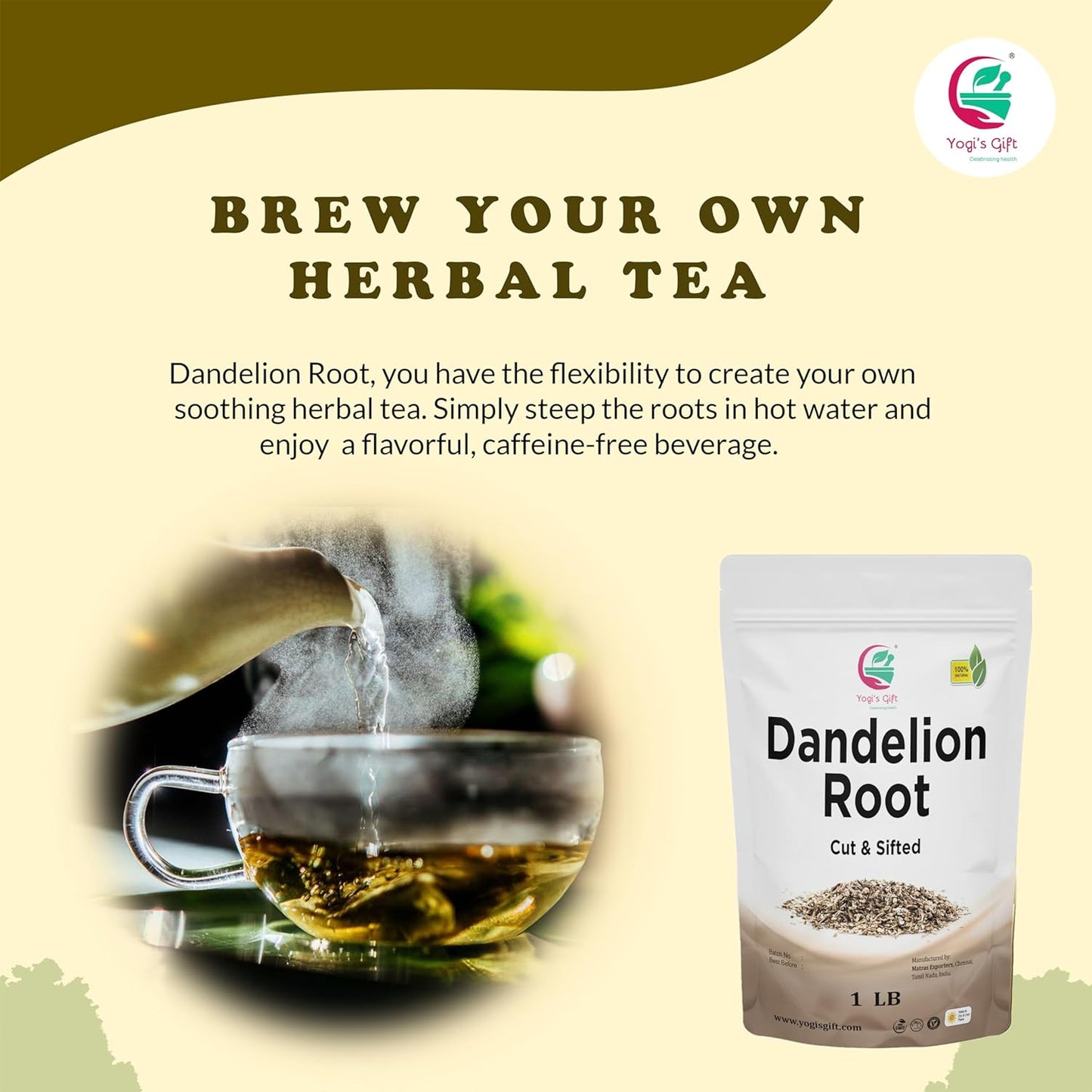 Dandelion Root 1 LB | Cut and Sifted Loose Root | by Yogi's Gift®