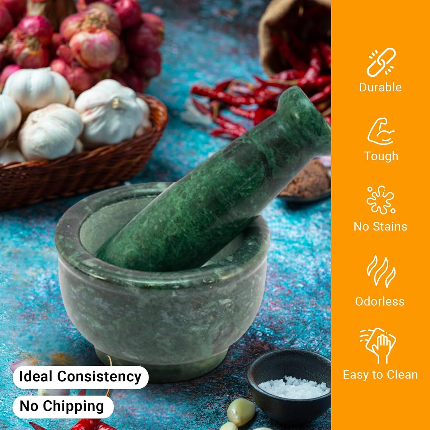 Mortar and Pestle 4" Inch | Green Marble | Herb, Spice, and Pill Grinder | Highly Durable and Elegant Kitchen Tool