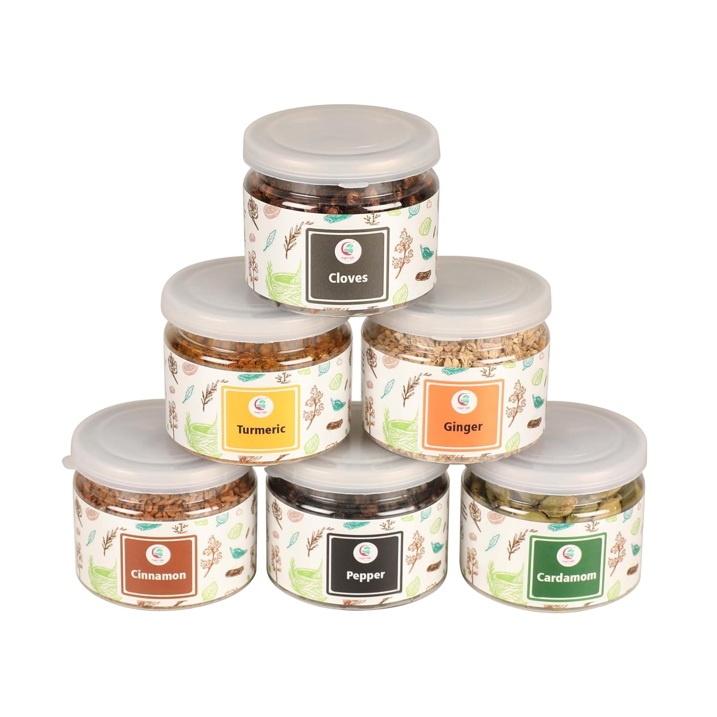 Spice Set (6 Essential Spices) | Cardamom, Cinnamon, Cloves, Ginger, Pepper, Turmeric | Perfect Spice Gift Set | By Yogi's Giftยฎ
