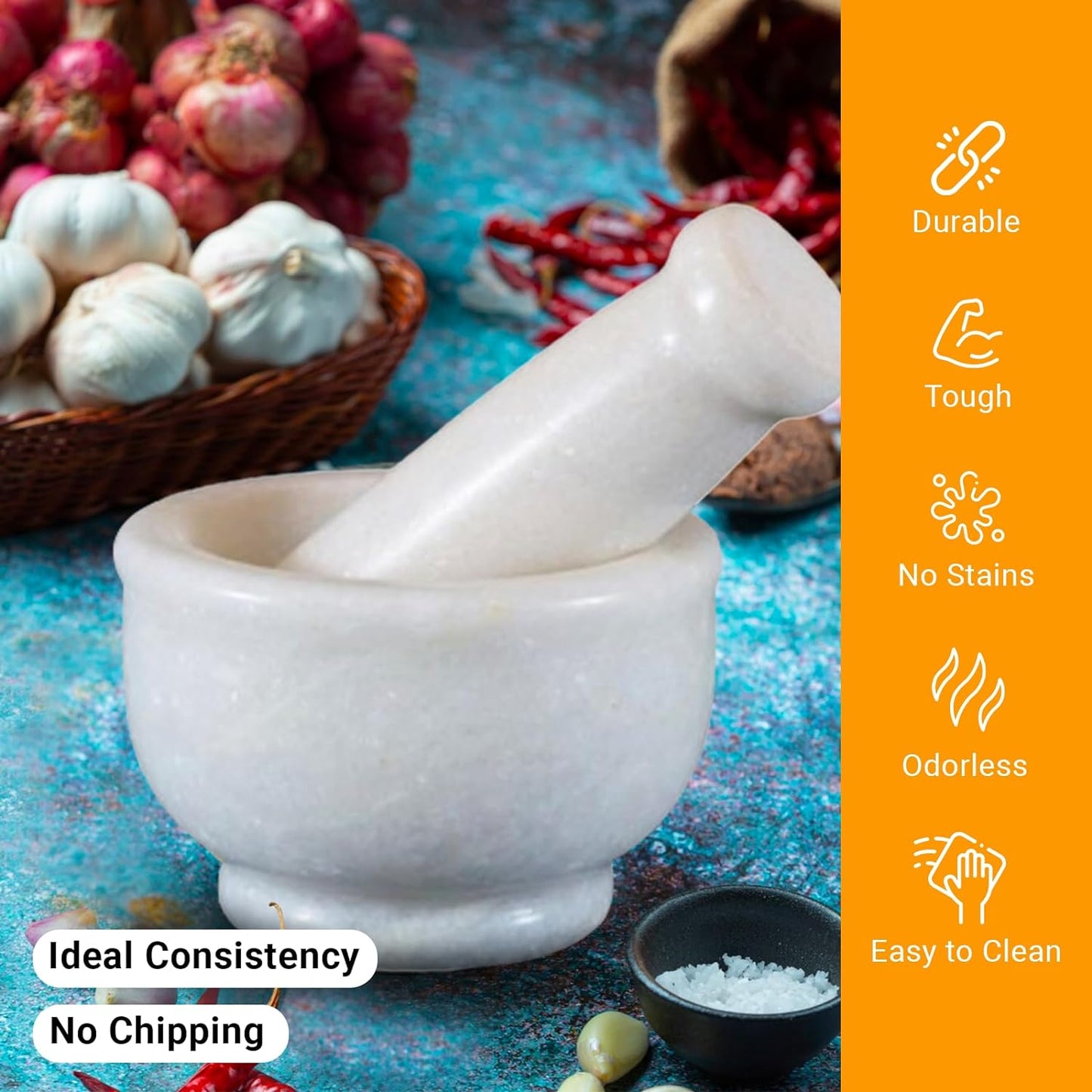 Mortar and Pestle 4" Inch | White Marble | Herb, Spice, and Pill Grinder | Highly Durable and Elegant Kitchen Tool