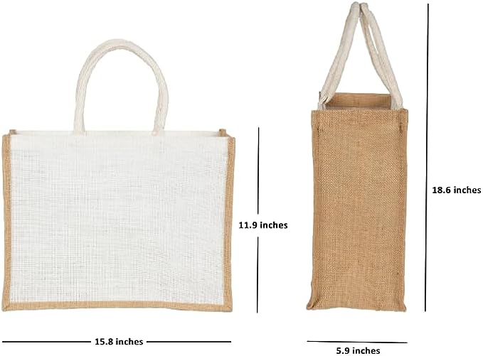White Jute Burlap Tote Bags with Handle | 100% Natural Eco-friendly Reusable Grocery Bag | Totes for Bridesmaids|Yogi's Giftยฎ (Pack of 2)