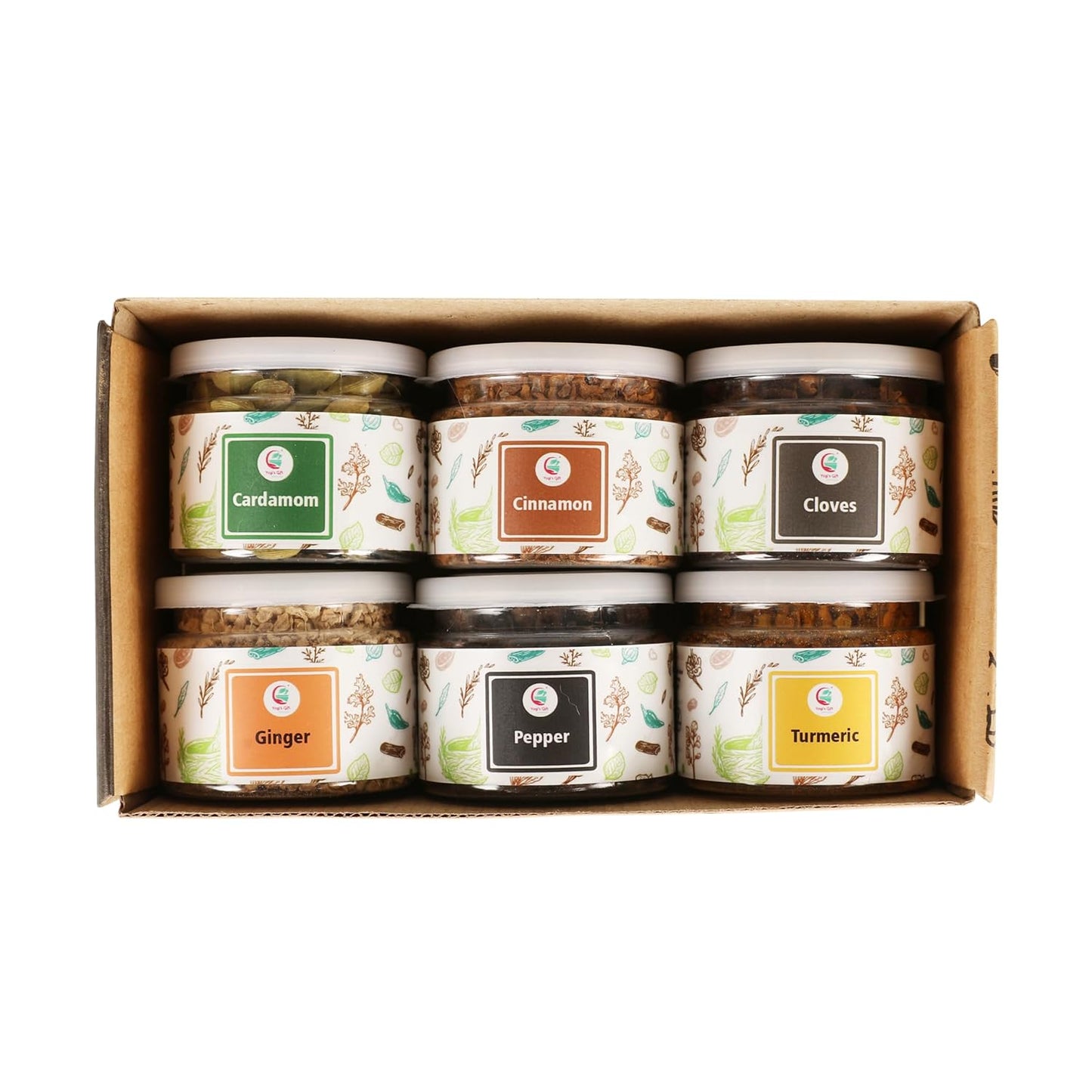 Spice Set (6 Essential Spices) | Cardamom, Cinnamon, Cloves, Ginger, Pepper, Turmeric | Perfect Spice Gift Set | By Yogi's Giftยฎ
