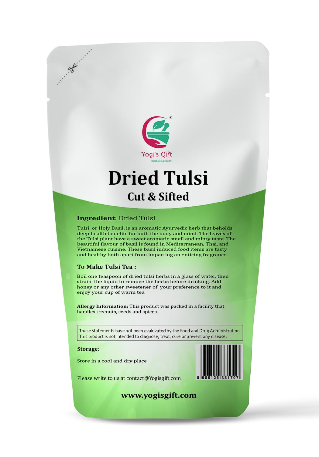 Dried Tulsi | Holy Basil Leaf Tea 4 oz | Relaxing and Calming Tea | 100% Natural | by Yogi's Giftยฎ