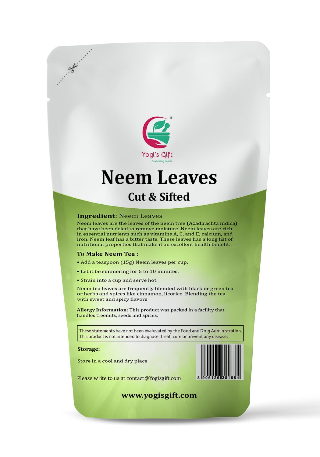 Neem Leaf 4 oz | 100% Natural Detox Neem Tea | Cut and Sifted | Azadirachta Indica Leaf | Margosa Leaves | Non-GMO, Ethically Sourced | Nim Leaves | by Yogi's Giftยฎ