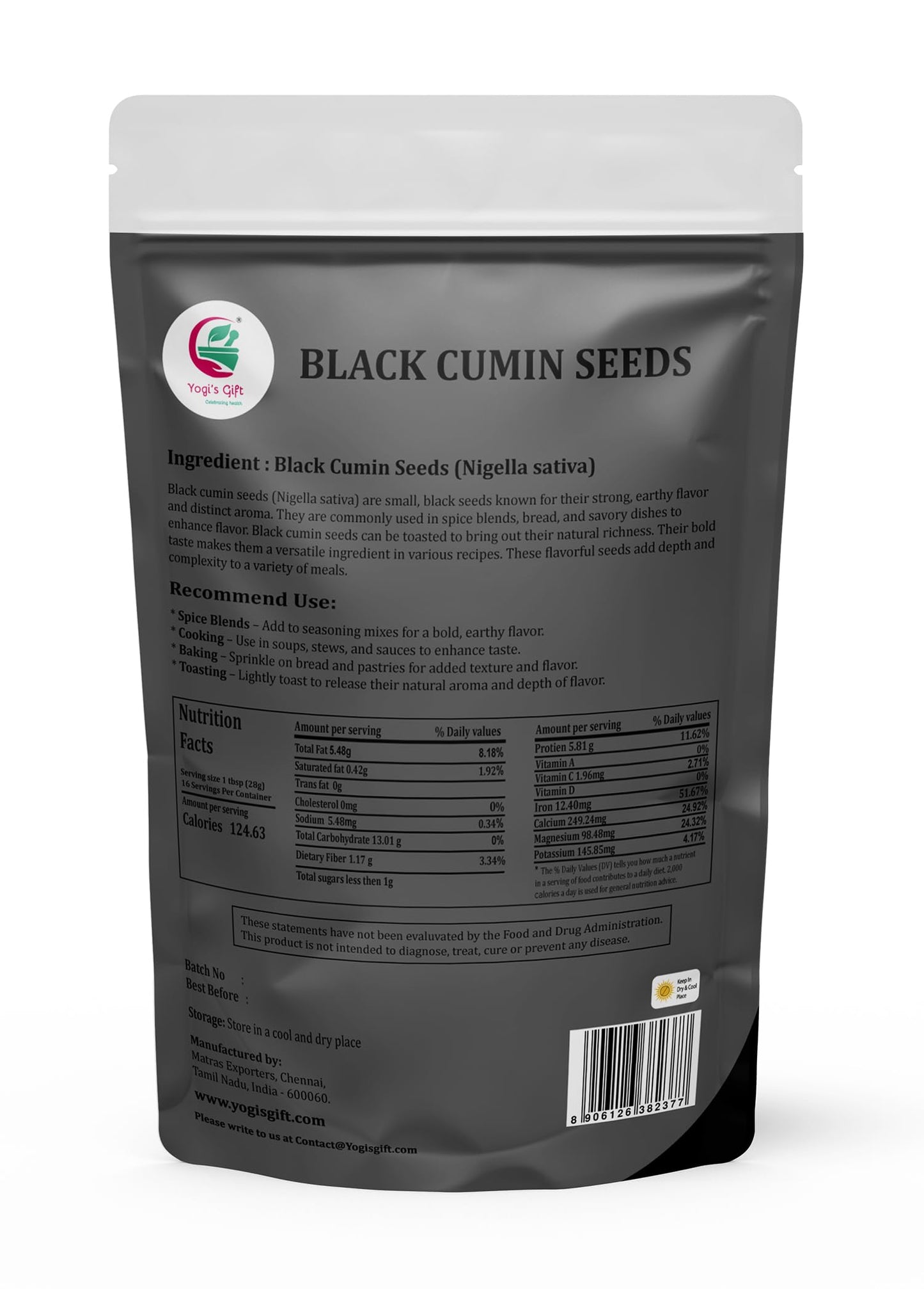 Black Cumin Seeds 1 LB , Nigella Sativa, 100% Pure & Natural, Premium Quality Kalonji Seeds, Perfect for Seasoning, Cooking, Sprouting & Herbal Uses - By Yogi’s Gift®