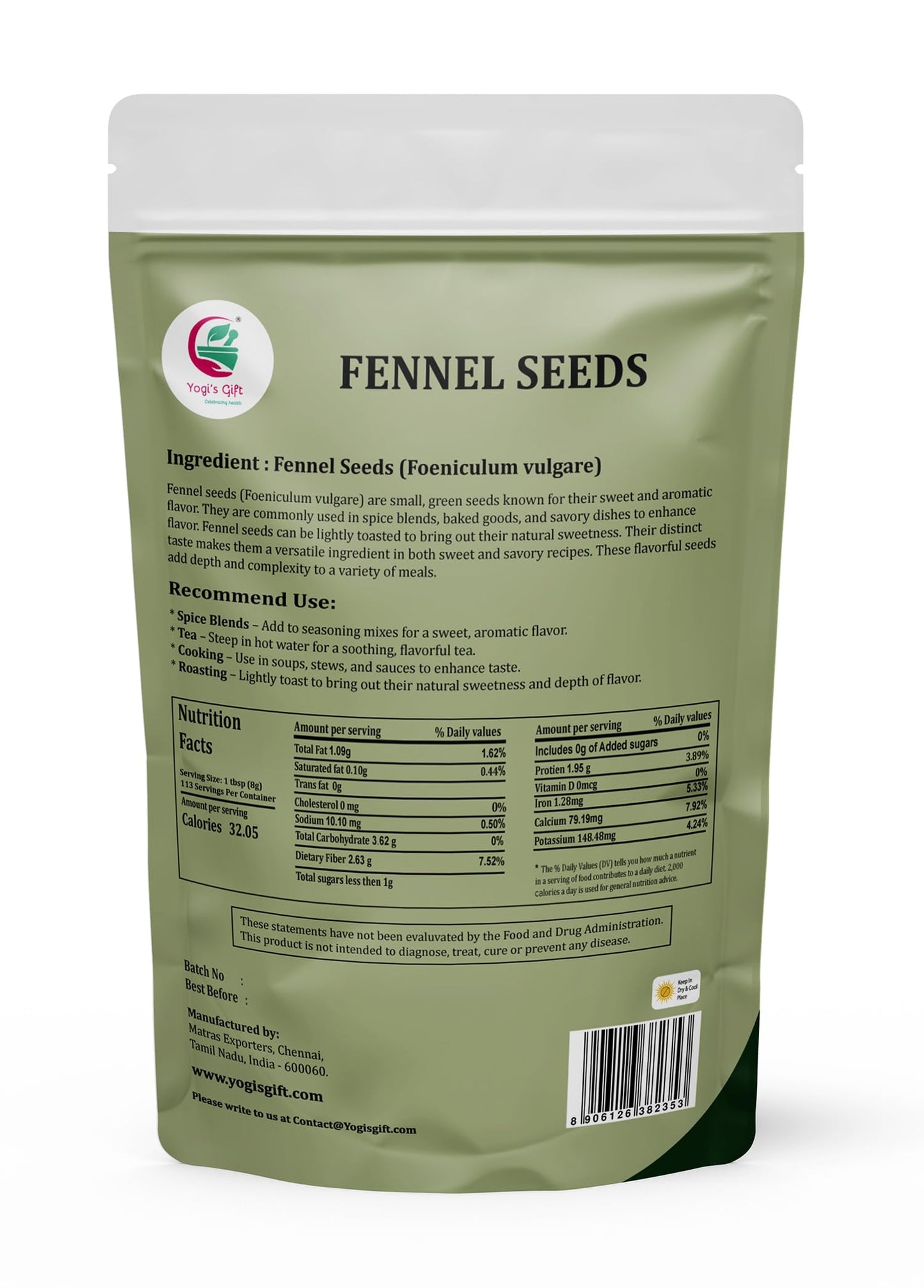 Fennel Seeds 2 LB, 100% Pure & Natural Whole Fennel, Premium Quality Spice for Cooking & Tea, Fresh & Aromatic, 2LB Bulk Pack - By Yogiโs Giftยฎ