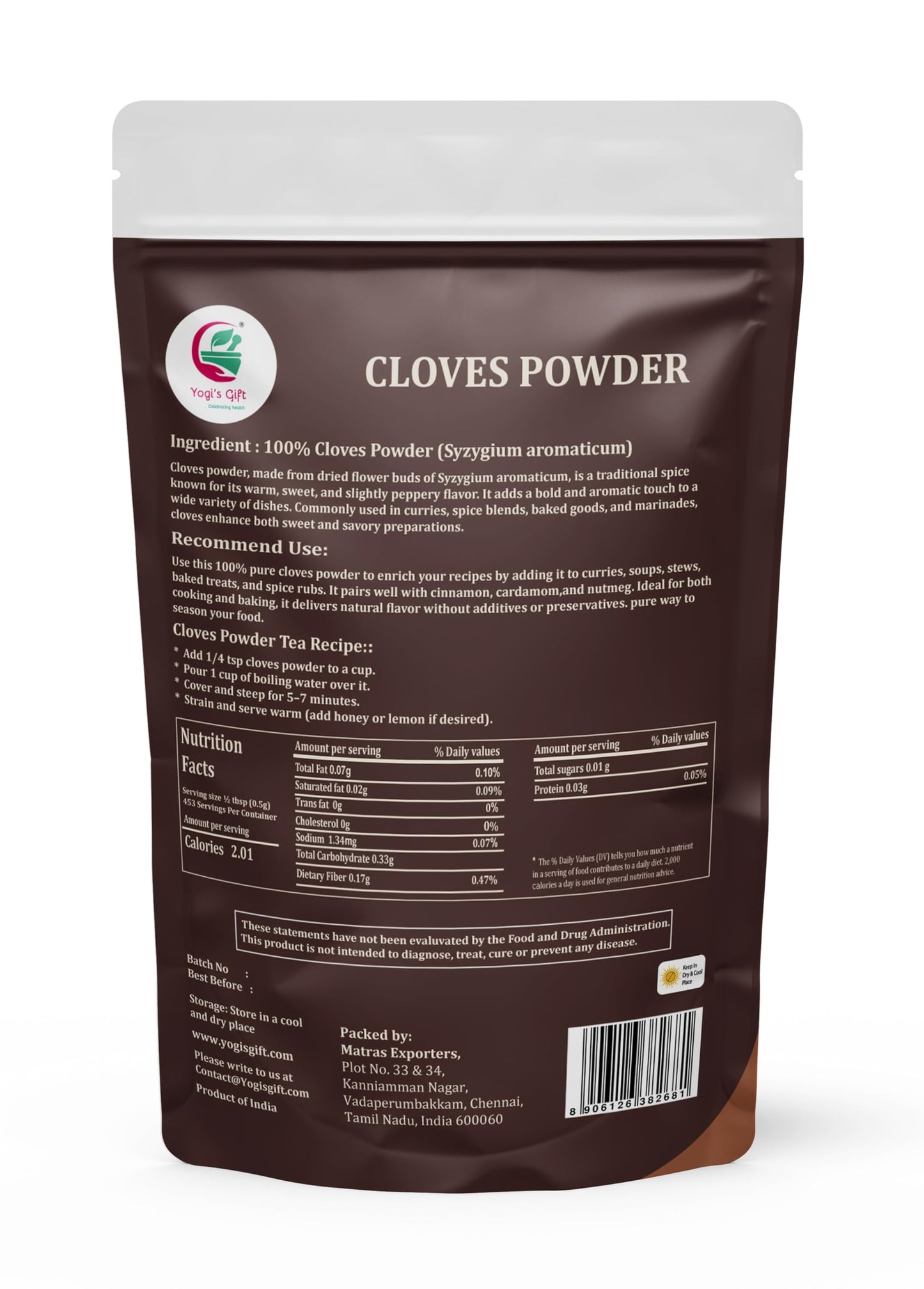 Clove Powder 1 LB โ Ground Cloves Spice for Cooking, Baking & Tea โ 100% Pure and Natural Cloves Powder โ Finely Ground Clove for Rich Aroma & Flavor โ By Yogiโs Giftยฎ