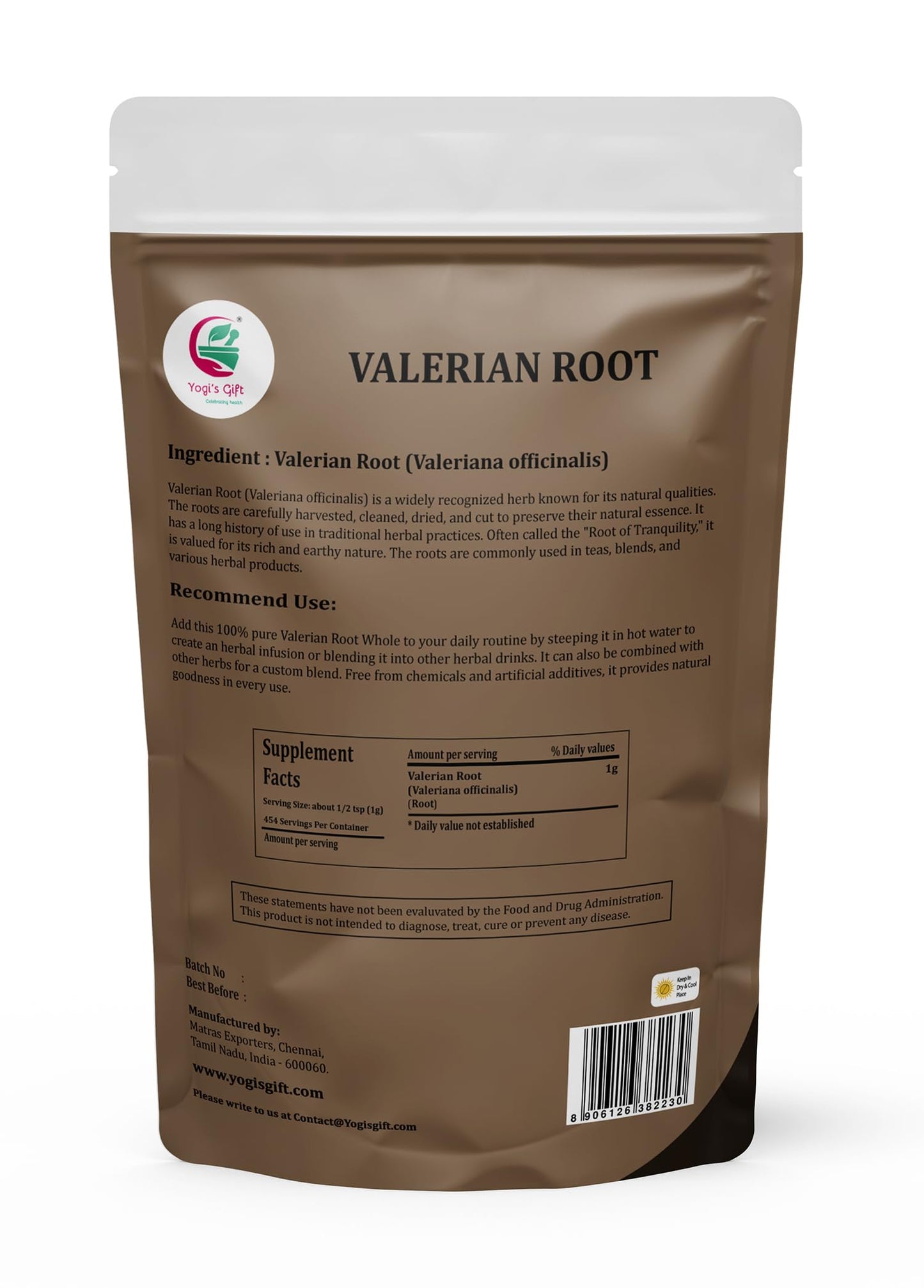 Valerian Root Whole 1 LB, 100% Natural & Pure, for Tea & Herbal Blends, Naturally Strong Aroma, Resealable Bag for Freshness - By Yogi’s Gift®