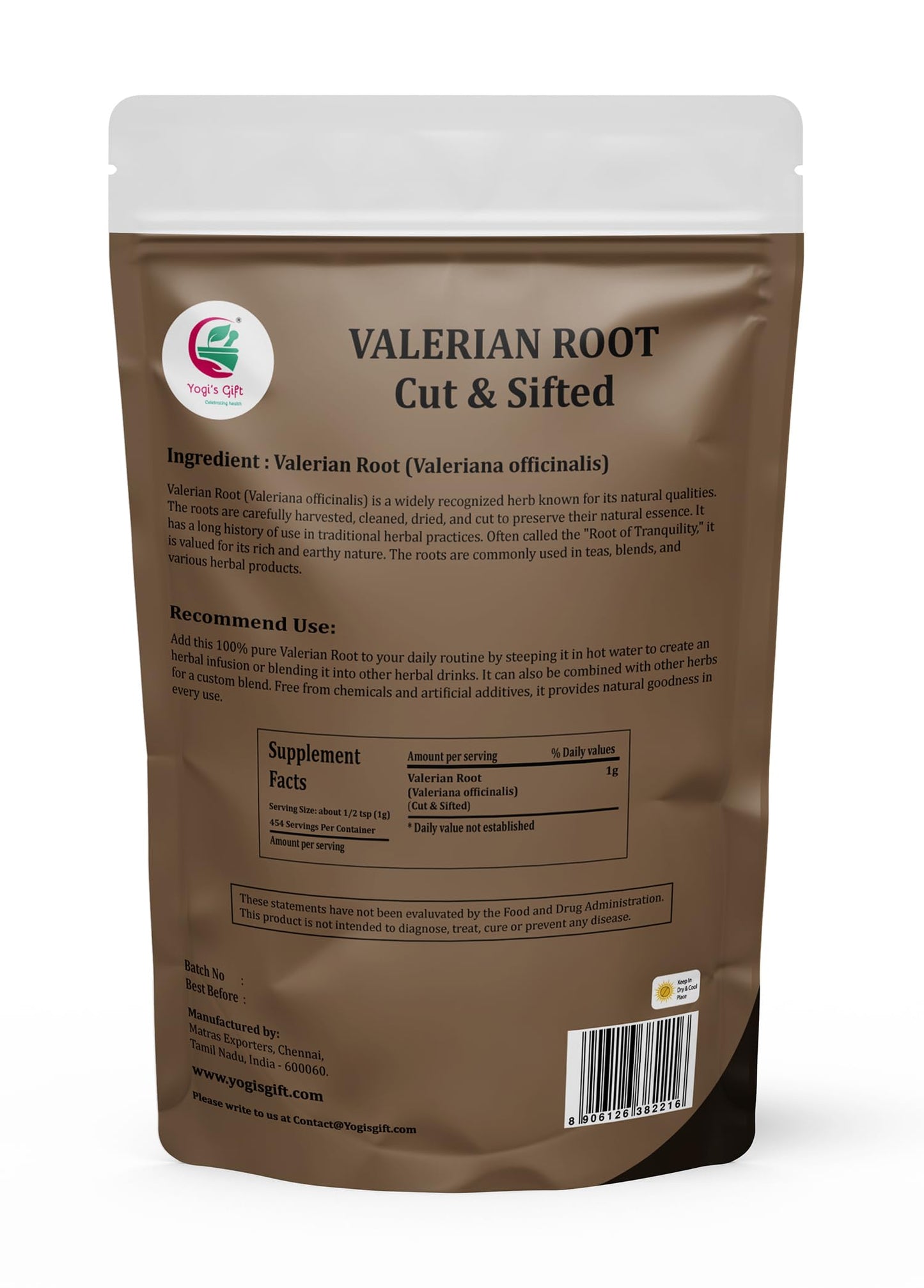 Valerian Root 1 LB, Cut & Sifted, 100% Natural & Pure, for Tea & Herbal Blends, Naturally Strong Aroma, Resealable Bag for Freshness - By Yogi’s Gift®