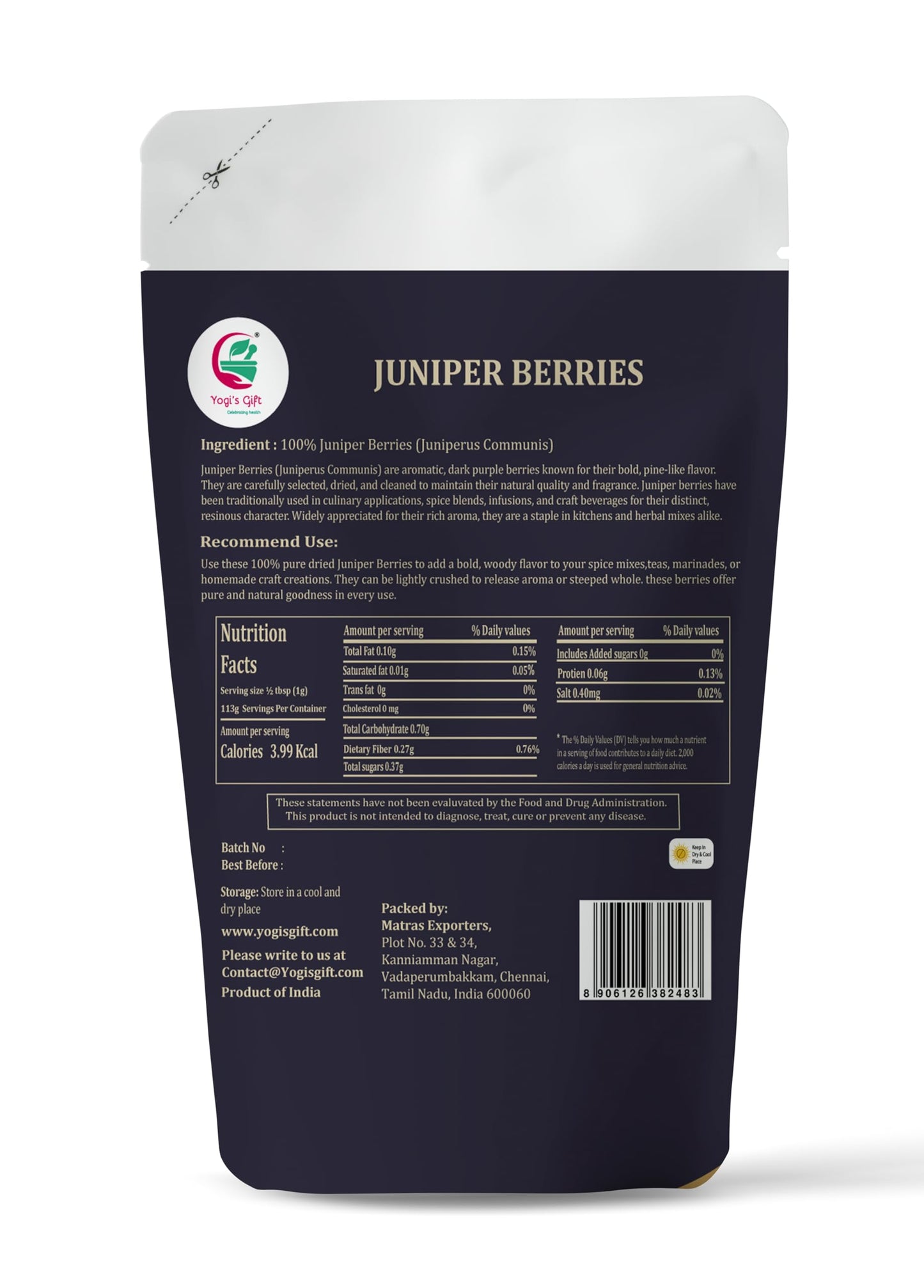 Juniper Berries 4 oz โ juniper berries whole for Cooking, Spice Blends, Pickling & Herbal Uses โ Bold, Aromatic Flavor โ 100% Natural & Pure โ By Yogiโs Giftยฎ