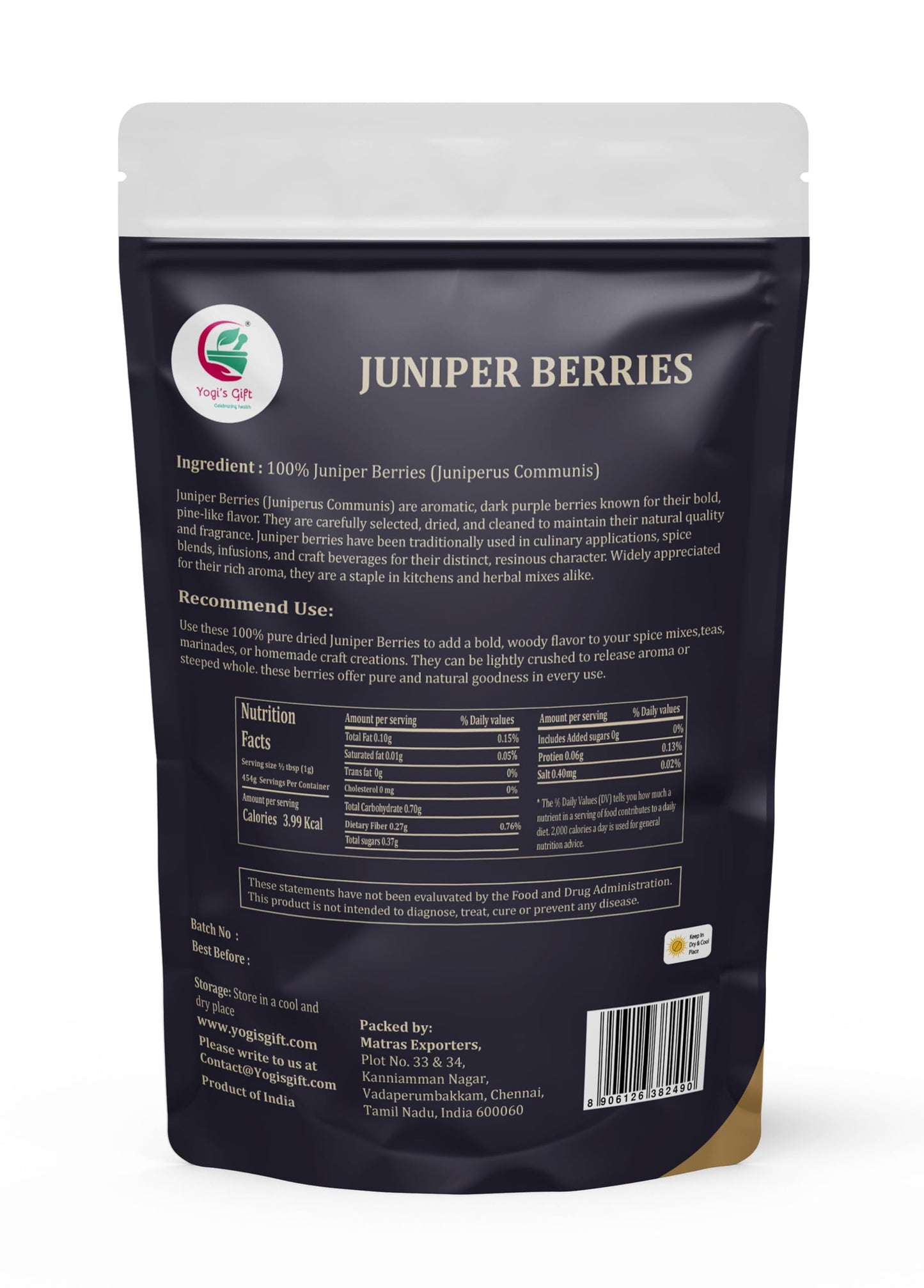Juniper Berries 1 lb โ juniper berries whole for Cooking, Spice Blends, Pickling & Herbal Uses โ Bold, Aromatic Flavor โ 100% Natural & Pure โ By Yogiโs Giftยฎ