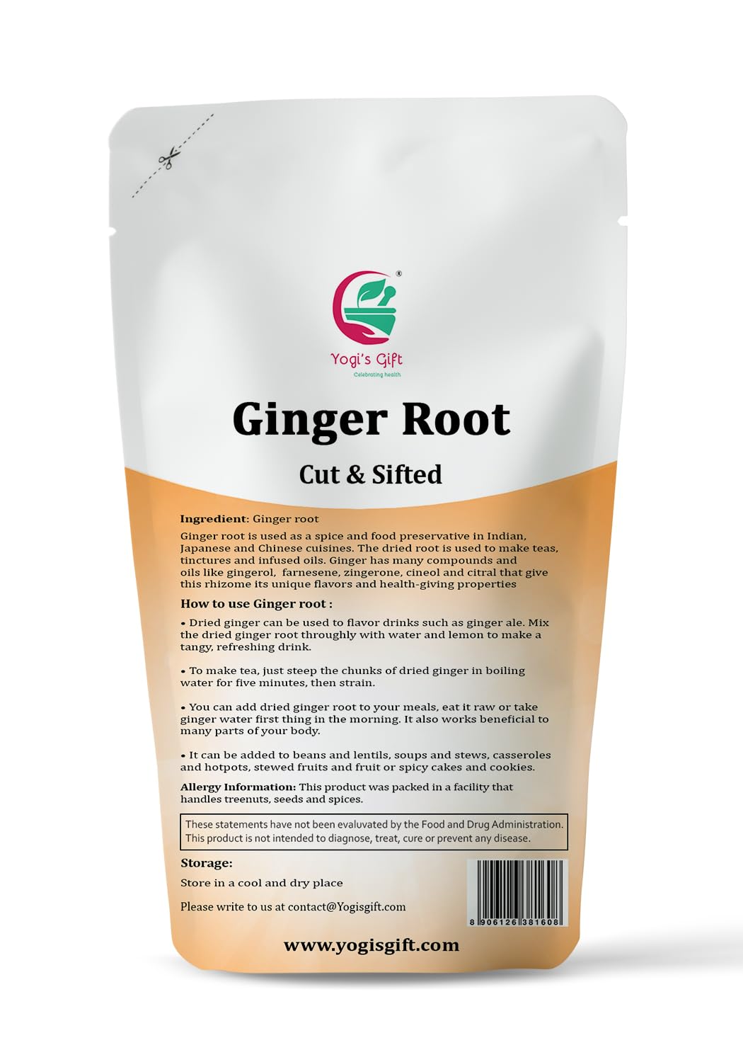 Dried Ginger Root 4oz| Cut and Sifted Dried Ginger Pieces | As Spicy as Fresh Ginger | Flavourful Indian Spice |100% Pure and Natural For Making Flavourful Ginger Tea | By Yogi's Gift®