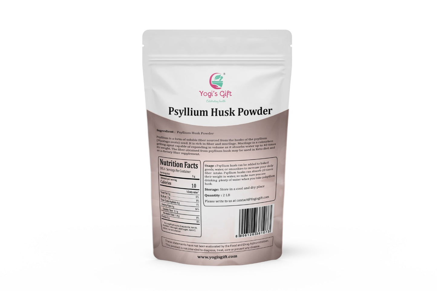 Psyllium Husk Powder 2 lb | Soluble Fiber Supplement | Keto Friendly | Use in Smoothies, Cooking and Baking | Unflavored, Fine Ground, 100% Natural, Non GMO | by Yogi's Gift®