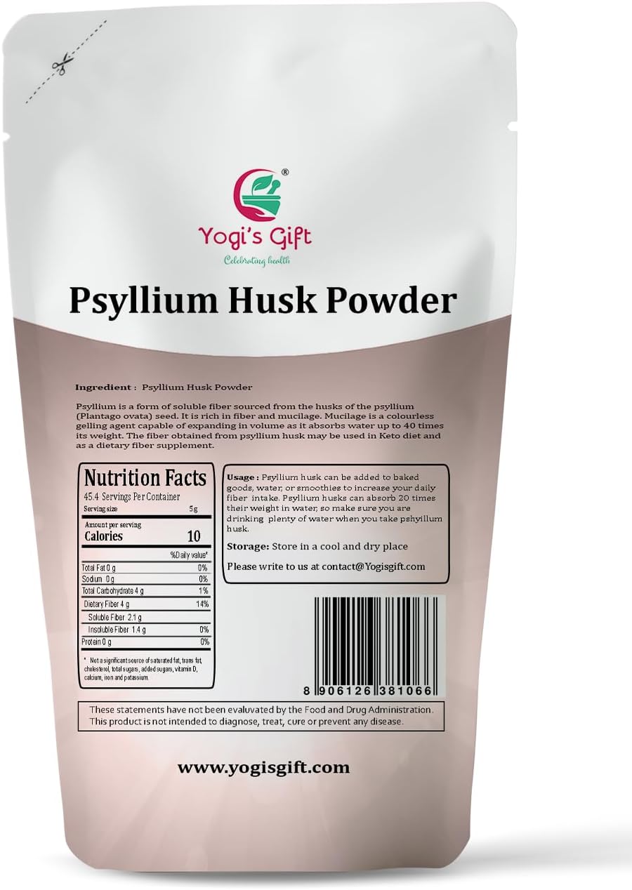 Psyllium Husk Powder 8 oz | Soluble Fiber Supplement | Keto Friendly | Use in Smoothies, Cooking and Baking | Unflavored, Fine Ground, 100% Natural, Non GMO | by Yogi's Gift®