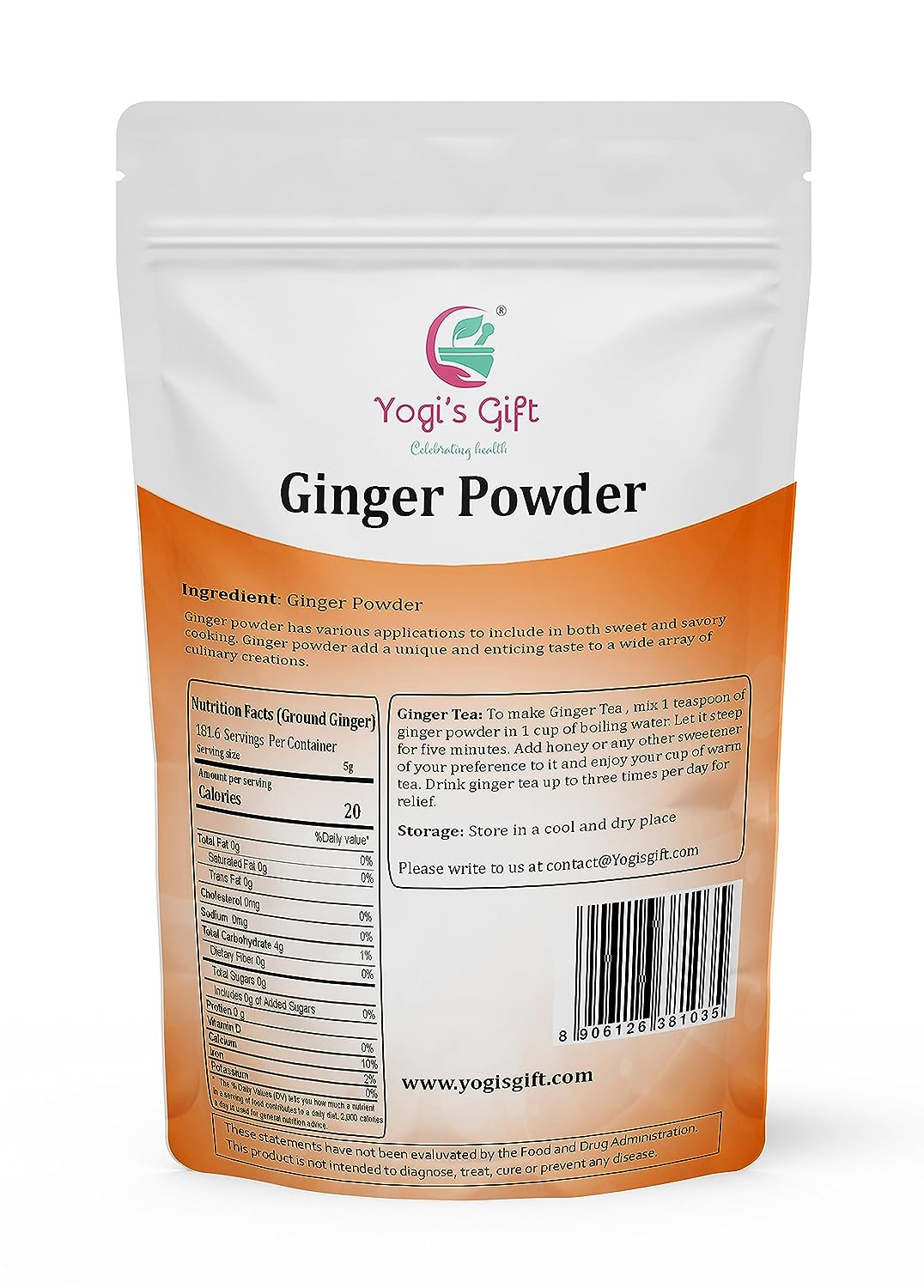 Ginger Powder 2 LB | As Spicy as Fresh Ginger | Flavourful Powdered Ginger | 100% Pure and Natural Ground Ginger | Great for Baking and Tea | By Yogi’s Gift®