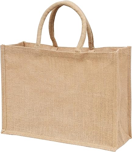 Jute Burlap Tote Bags with Handle | Natural Eco-friendly Reusable Grocery Bag | Totes for bridesmaids | By Yogi's Giftยฎ (Pack of 10)