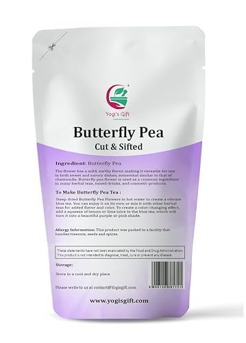 Butterfly Pea Flower Tea 4 oz | Cut and Sifted | Makes Beautiful Blue Or Purple Food Coloring | Blue tea Butterfly Pea Flower | Non-Gmo, Ethically Sourced | By Yogi's Gift®