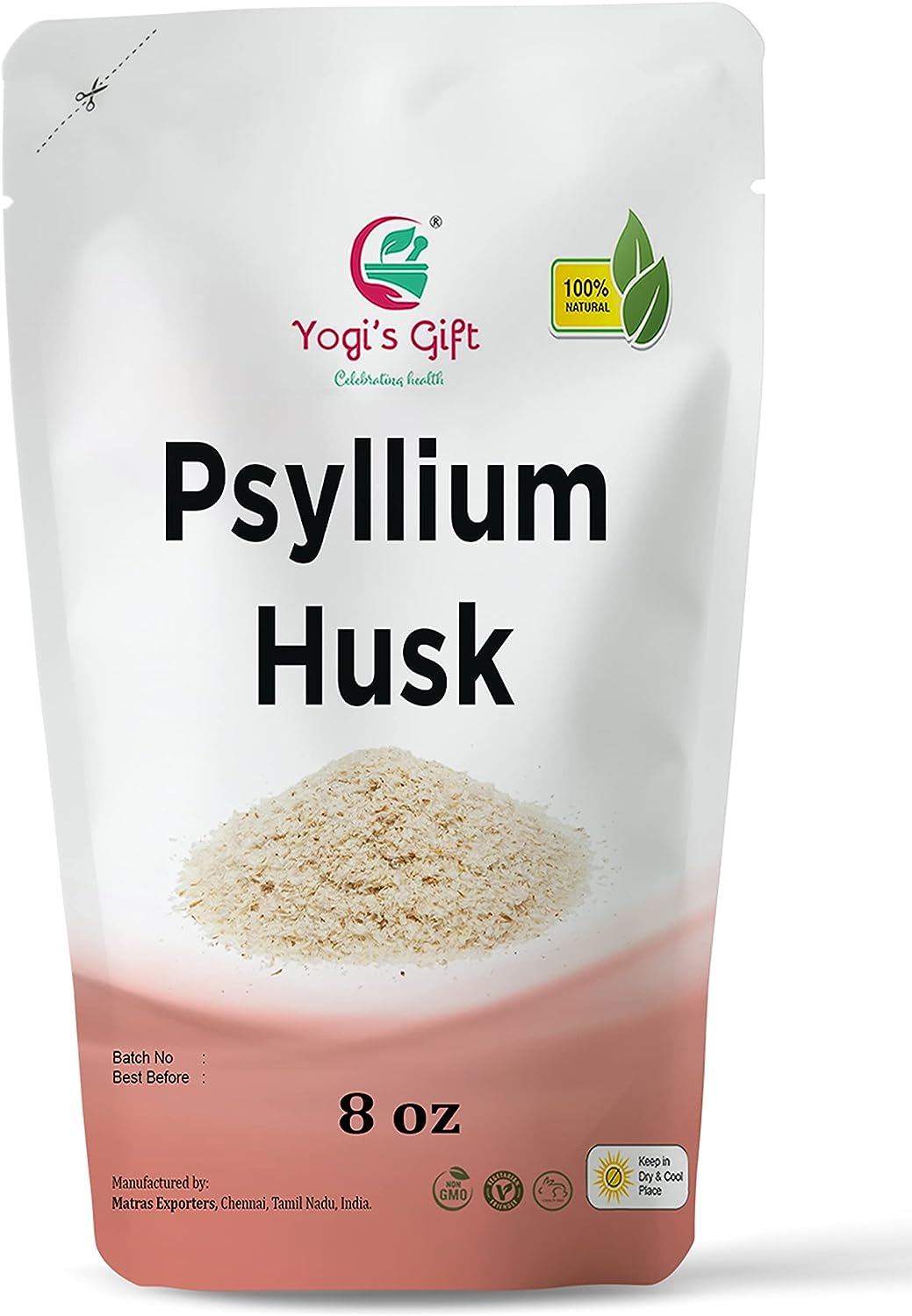 Psyllium Husk Whole 8 oz | Soluble Fiber Supplement | Keto Friendly | Use in Smoothies, Cooking and Baking | Unflavored, Fine Ground, 100% Natural, Non GMO | by Yogi's Gift®