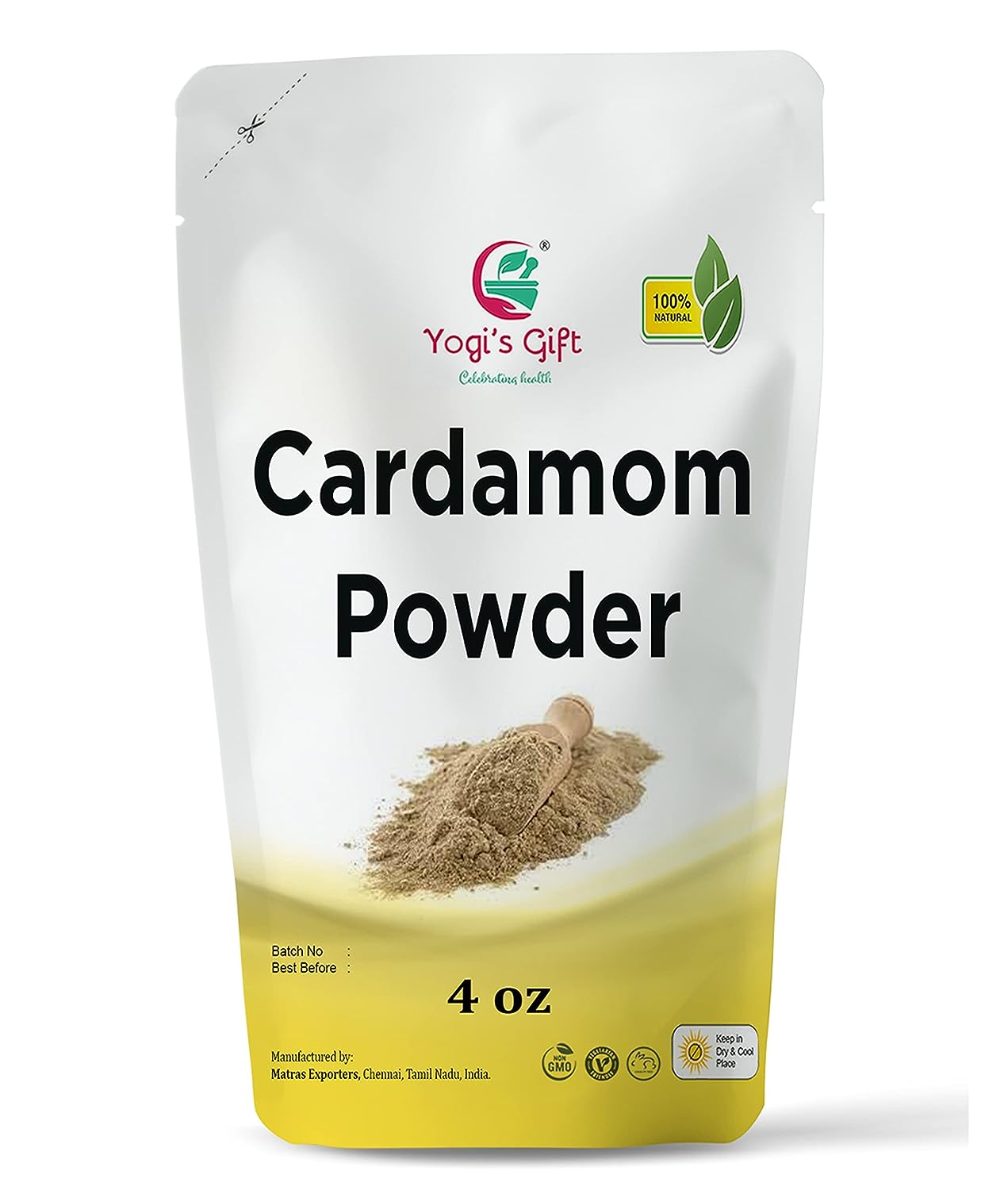 Cardamom powder 4 Oz | Fresh, Aromatic and Flavourful ground cardamom | Cardamom ground spice | aka Elaichi, Cardamon | by Yogi's Giftยฎc