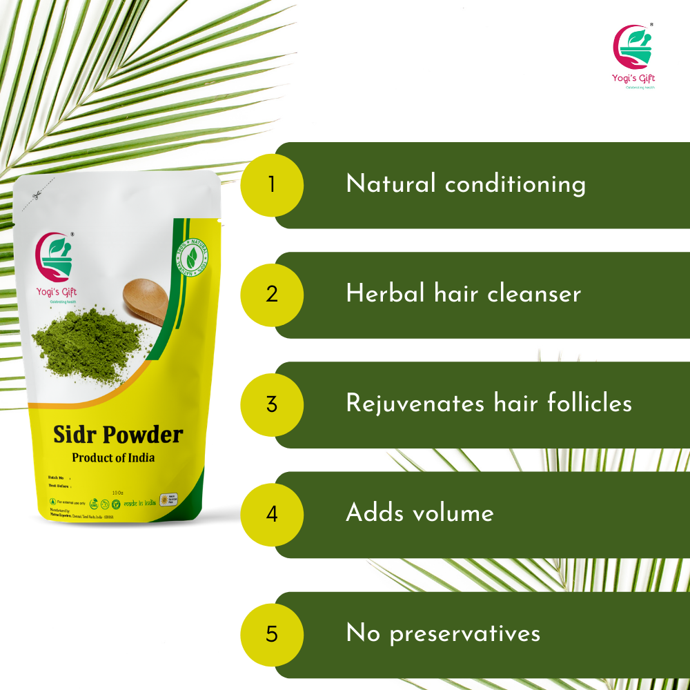 Sidr Leaf Powder 10 Oz | Organically grown Natural Herbal Hair Cleanser & Conditioner | Rejunivates Hair follicles | Hair Care Powder | Yogi's Gift®