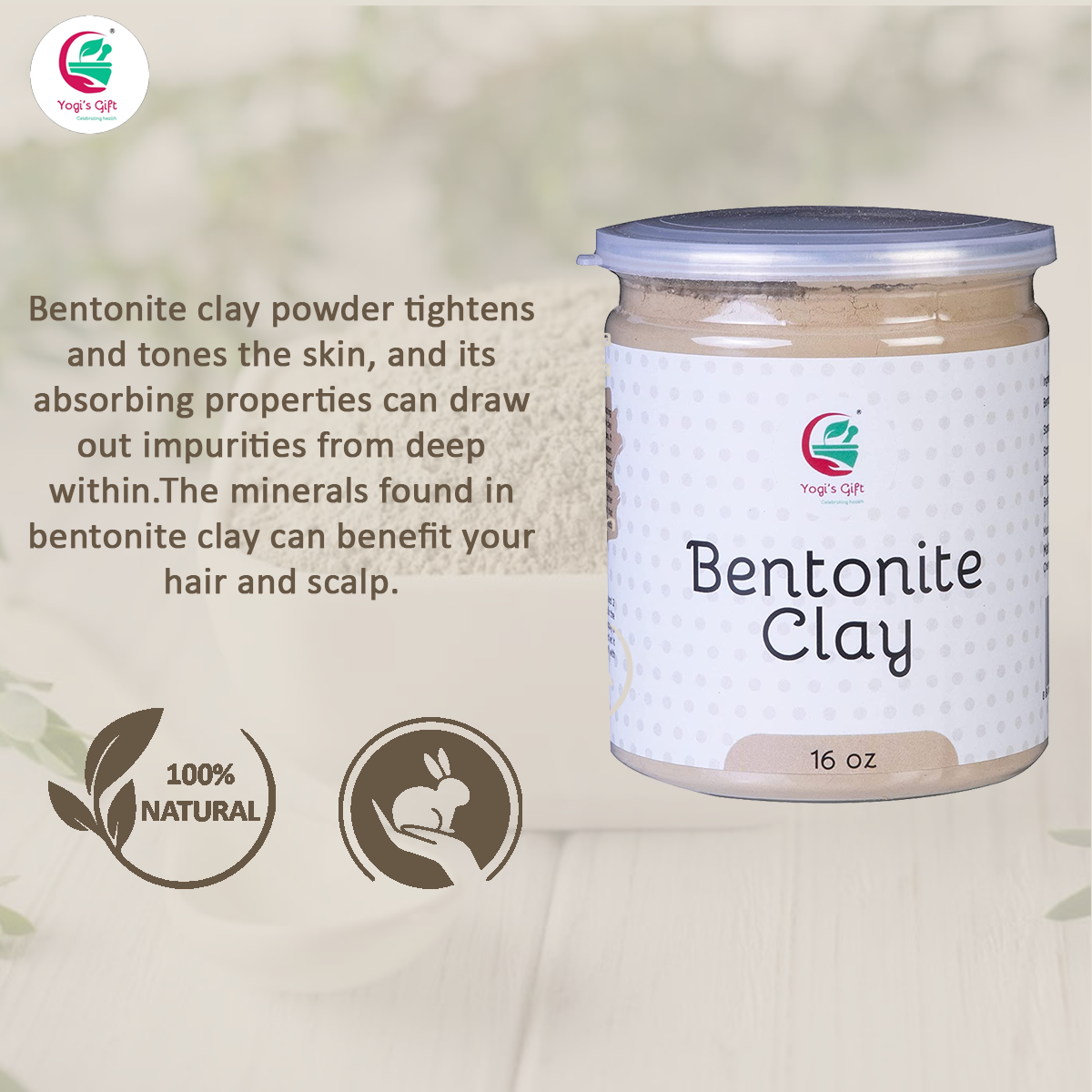 Bentonite Clay Powder 16 oz | 100% Pure Clay For Face Mask & Soap Making | Yogi's Gift®