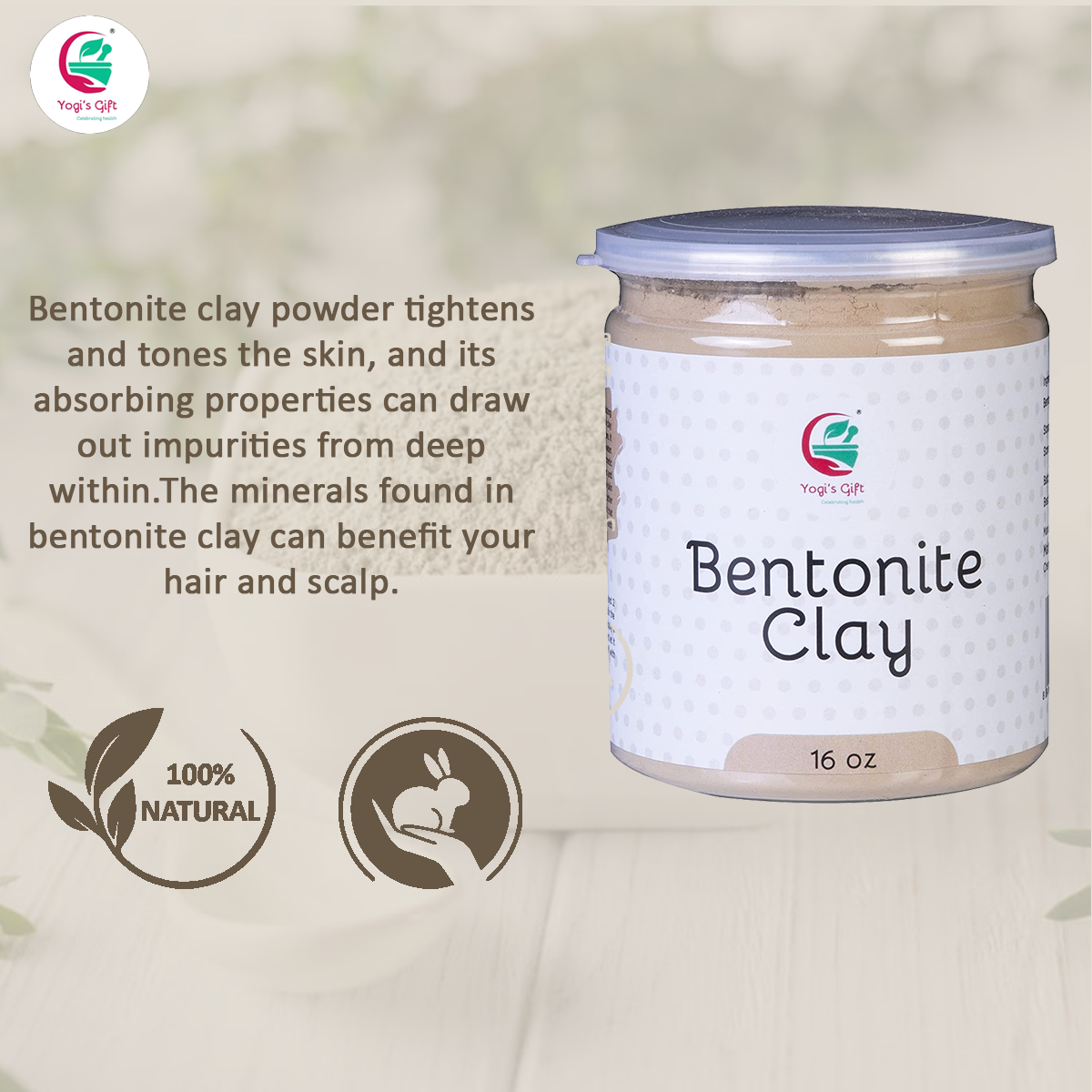 Bentonite Clay Powder 16 oz | 100% Pure Clay For Face Mask & Soap Making | Yogi's Giftยฎ