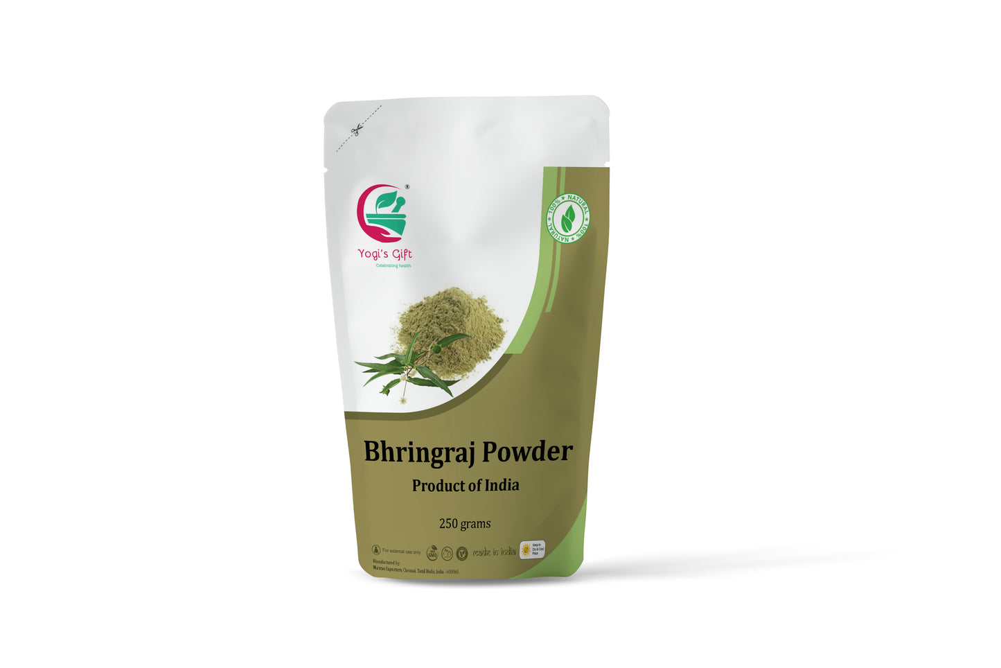 Yogiโs Gift | Organic Bhringraj Powder for Hair Growth | 250 Grams | Eclipta Alba | False Daisy | Ayurvedic Herbal Hair Follicle Powder