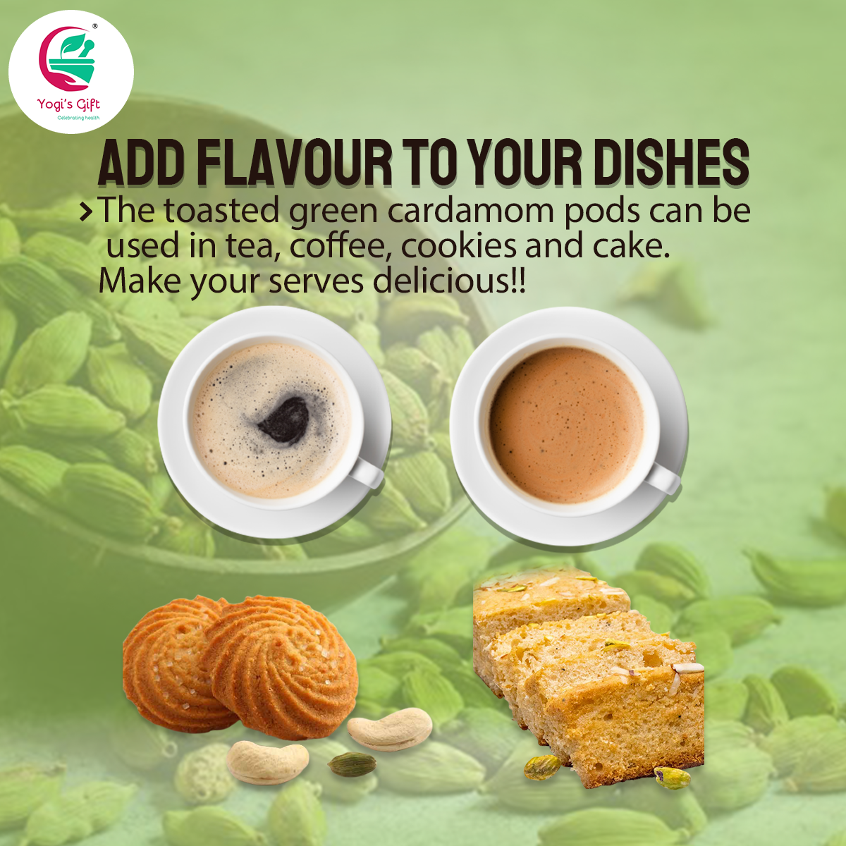 Green Cardamom Powder 10oz | Great Flavour & Aroma for Baking, Coffee,Tea and Curries | Cardamom Ground Powder from Fresh Cardamom Seeds| Yogi's Giftยฎ