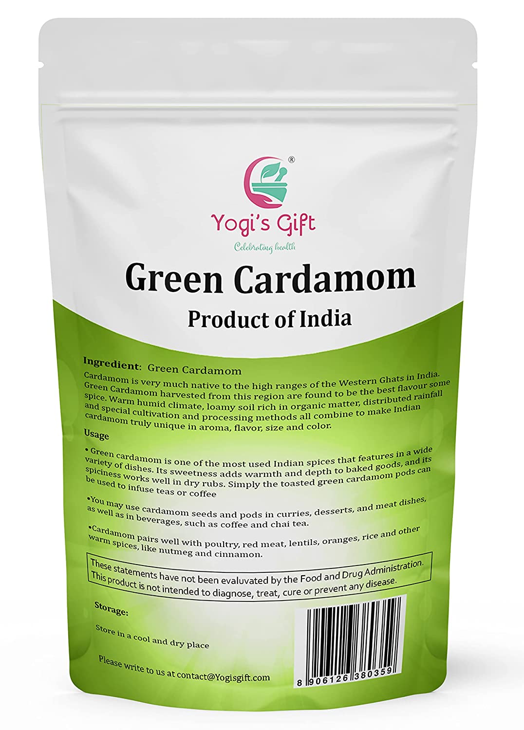 Green Cardamom Pods Whole 1 lb | Flavourful Indian Spice | Cardamom bulk | Semillas de Cardamomo | Yogi's Giftยฎ