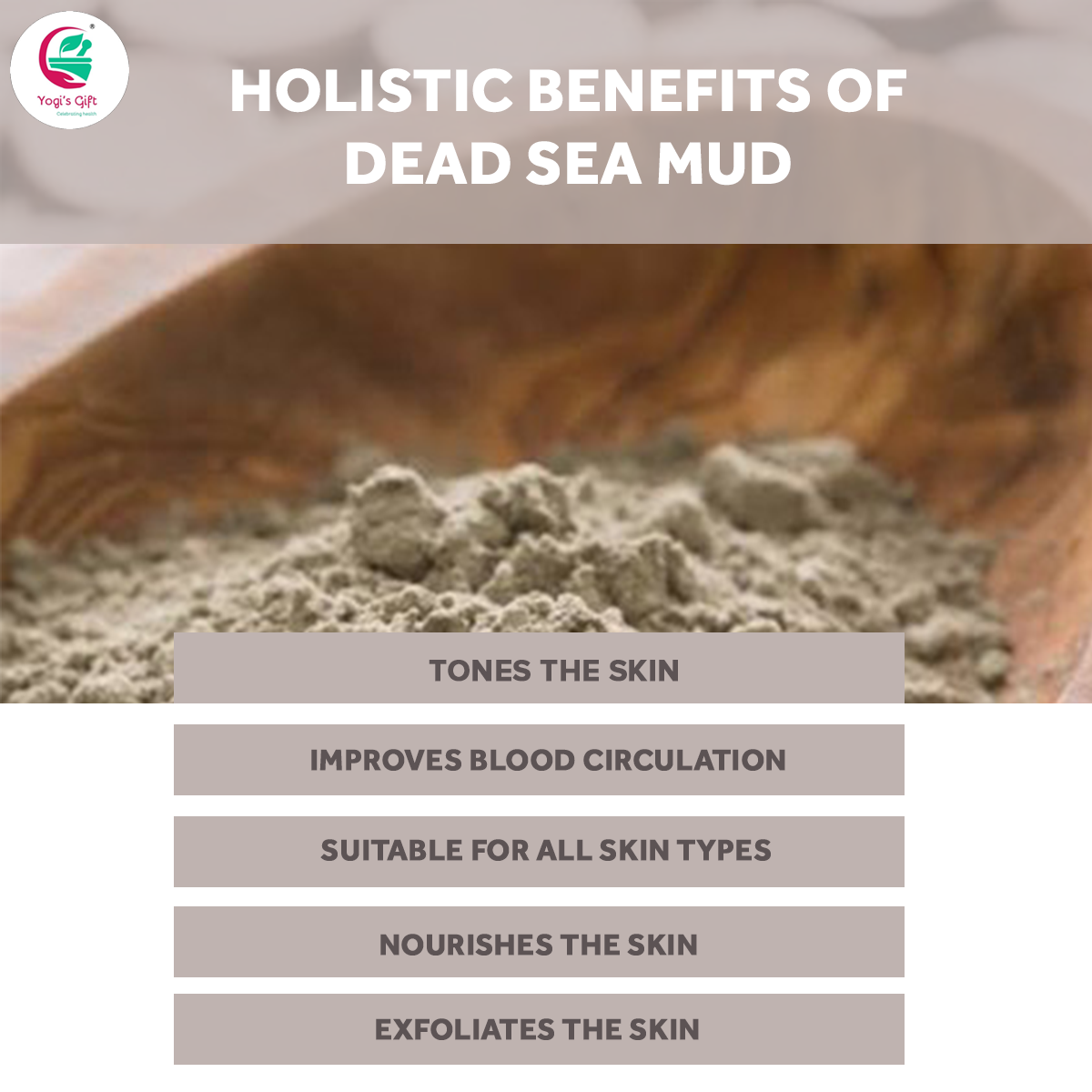 Dead Sea Mud 1 Pound | Detoxifies and Exfoliates The Skin | 100% Pure and 100% Natural | Clears Acne, Dark Spots & Anti-Aging | Yogi's Giftยฎ