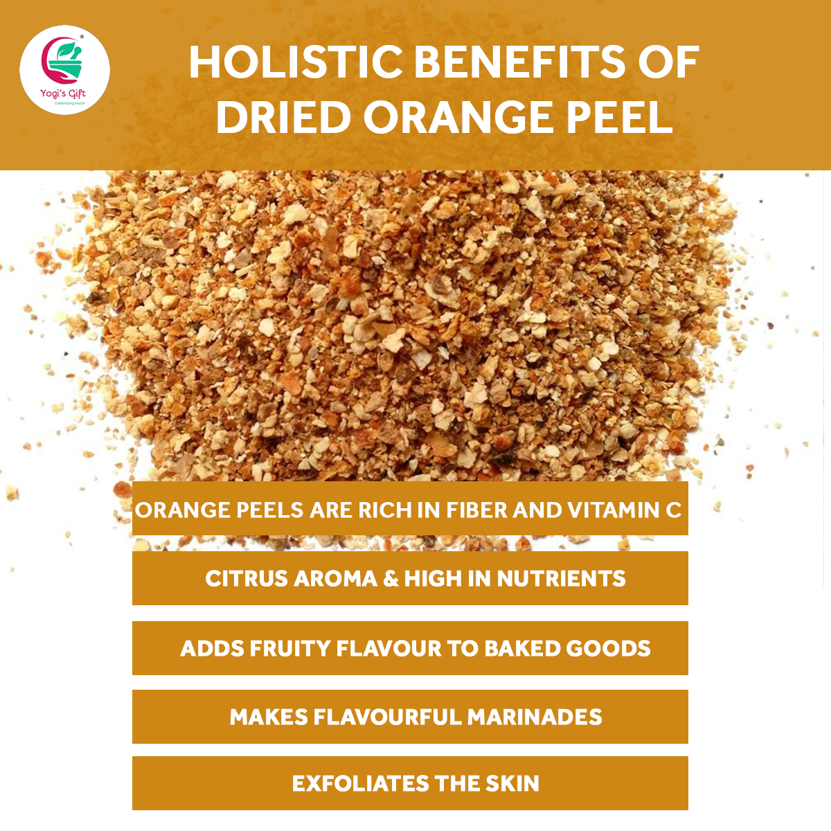 Dried Orange Peel 1 LB | Rich Citrus Aroma and Flavour | Small Granules | Perfect for Tea, Cookies, Rye Breads, Seasoning & More | Yogi's Giftยฎ