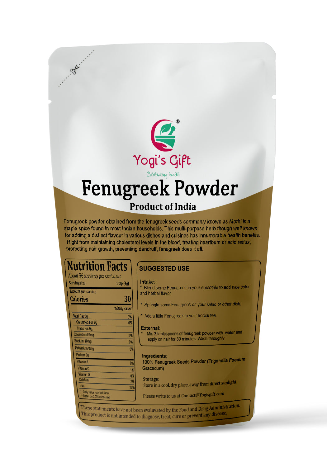 Fenugreek Powder 8 Ounce | Fenogreco En Polvo | Non GMO | Ideal For Cooking and For Hair Growth  Ground Fenugreek Powder | Yogi's Gift®