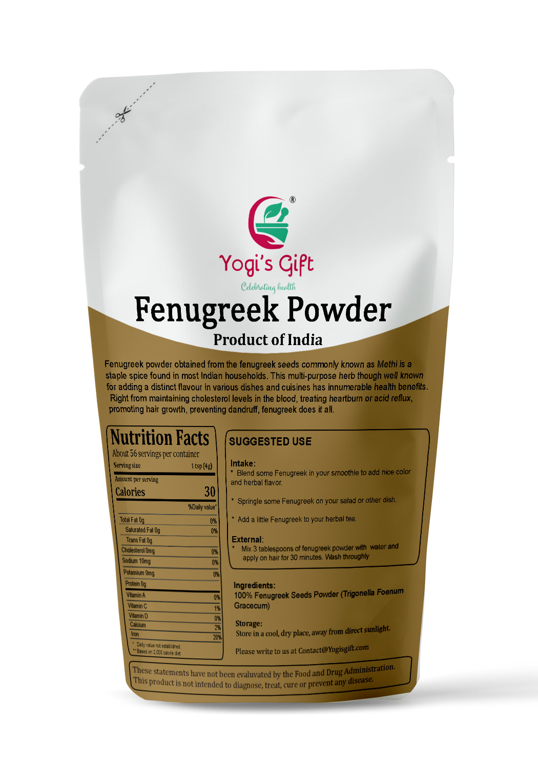 Fenugreek Powder 8 Ounce | Fenogreco En Polvo | Non GMO | Ideal For Cooking and For Hair Growth Ground Fenugreek Powder | Yogi's Gift®