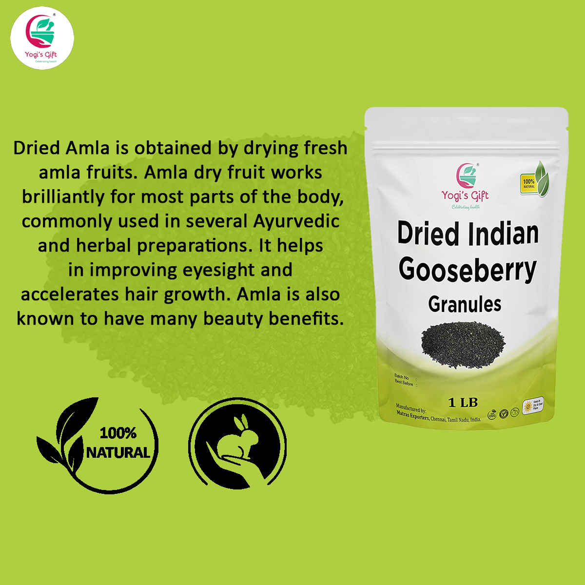 Dried Indian Gooseberry Tea 1 LB | Rich in Vitamin C, Fibre | Dried Amla Berry Tea | Phyllanthus emblica | Te De Amla | Yogi's Giftยฎ