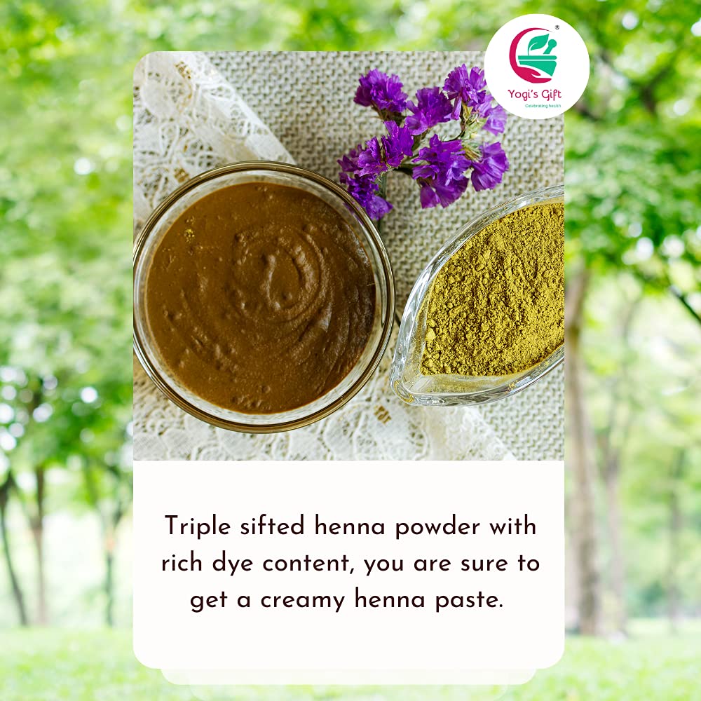 Yogiโs Gift ORGANIC Henna powder for hair| Lawsonia Inermis | 250 grams | 100% Pure and Natural Colour | Triple sifted | Rajasthan henna