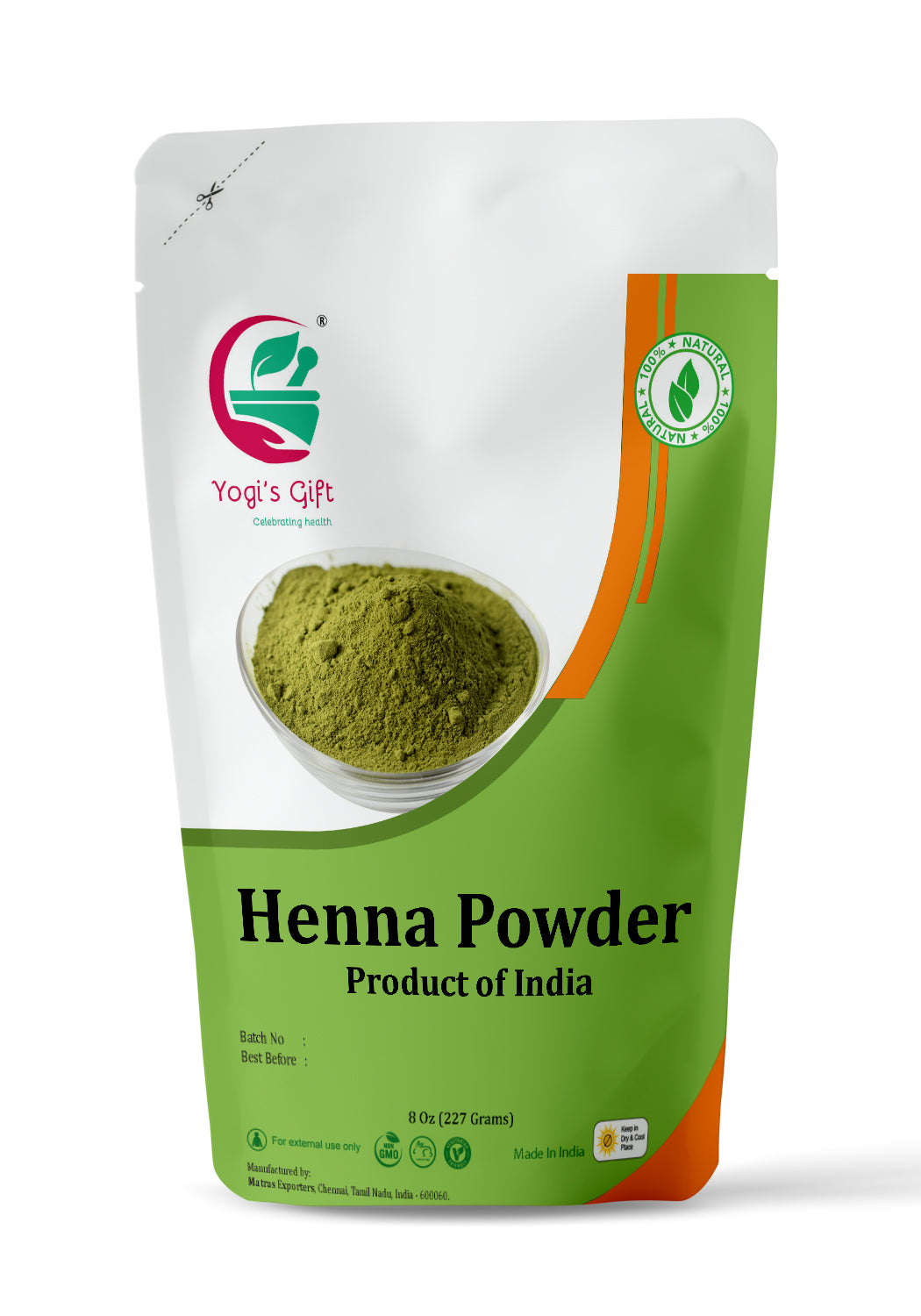 Henna Powder 8 oz | For Hair Color | Red/Orange Hair Coloring | Triple Sifted Henna | Lawsonia Inermis | No chemicals