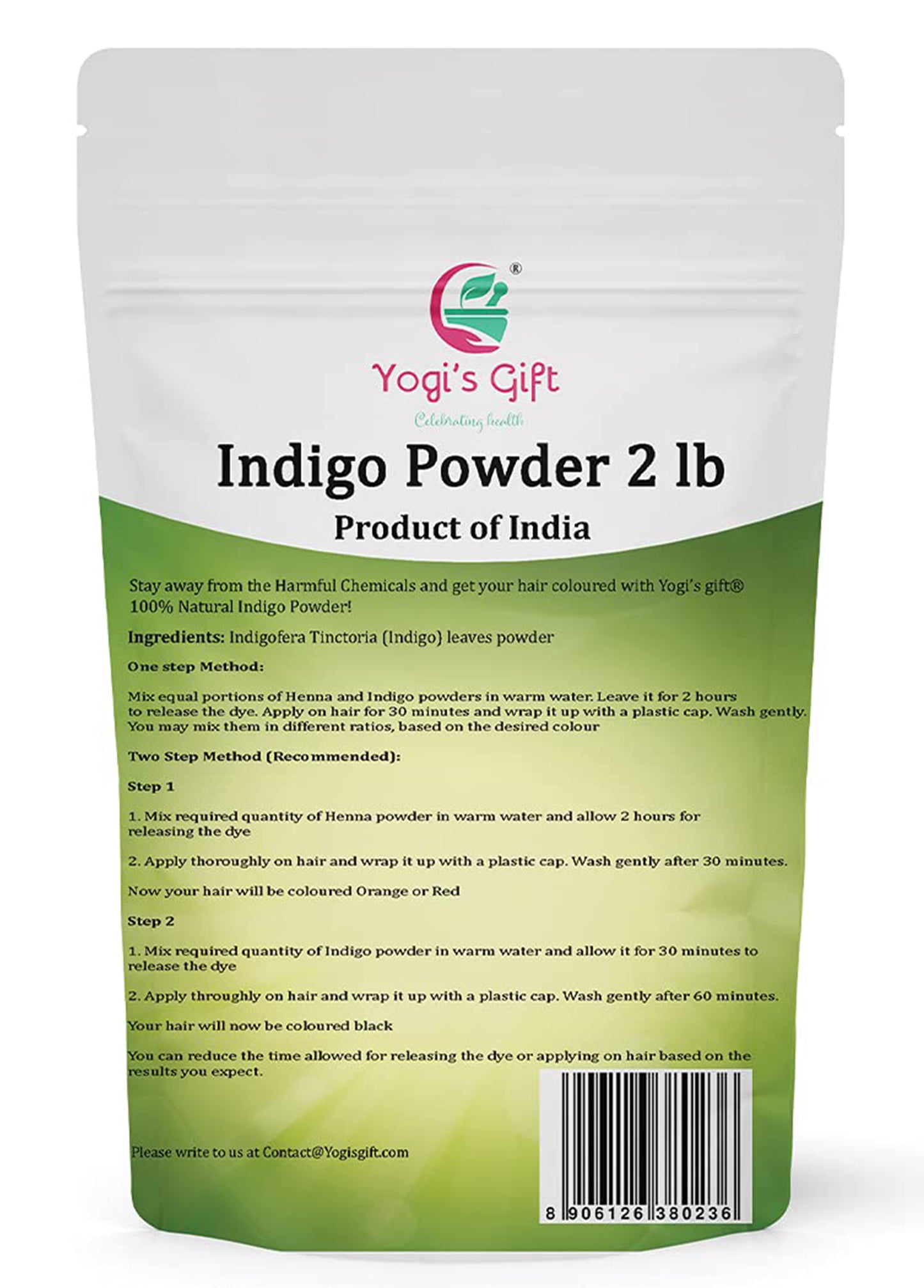 Indigo Powder for Hair 2 LB | Ideal for Black and Dark Hair | Indigofera Tinctoria | Black Henna | Natural Hair color | Yogi's Gift®