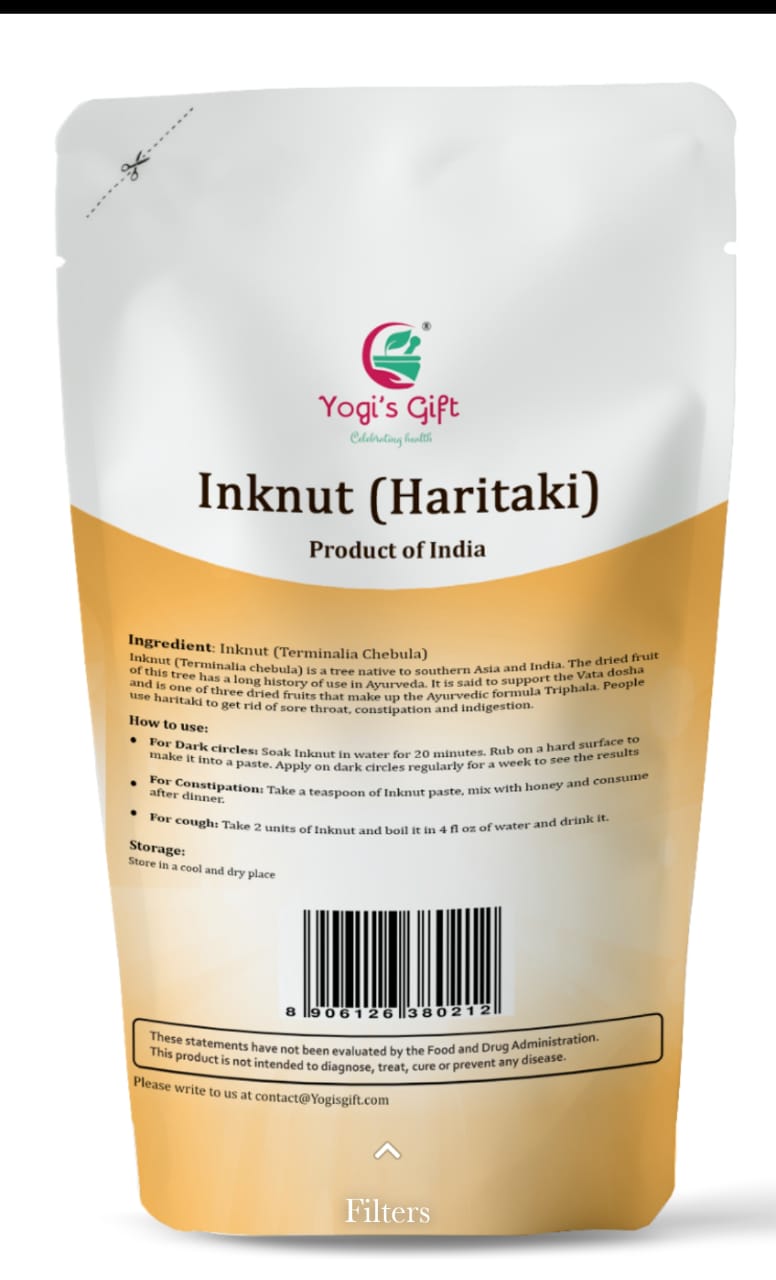 Haritaki / Inknut for Dark Circles | 8 Ounce | 100% Naturally Dried Whole herb | Terminalia chebula | Yogi's Gift®