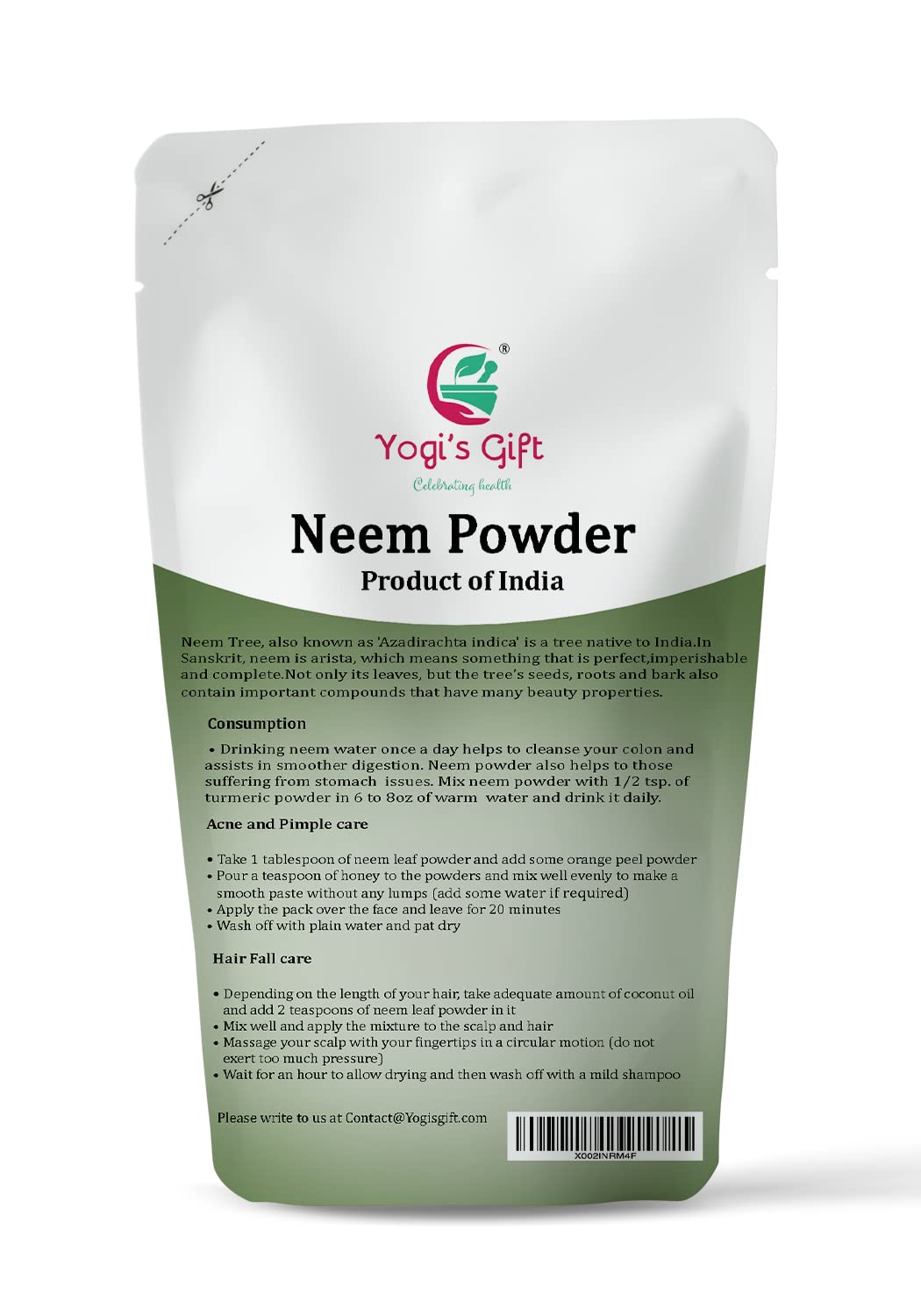 Neem Powder 8 oz | Wild Crafted | Detoxifier | Support Skin Health & Hair Growth | 100% Pure Neem Leaf Powder | Azadirachta Indica | Yogi's Giftยฎ