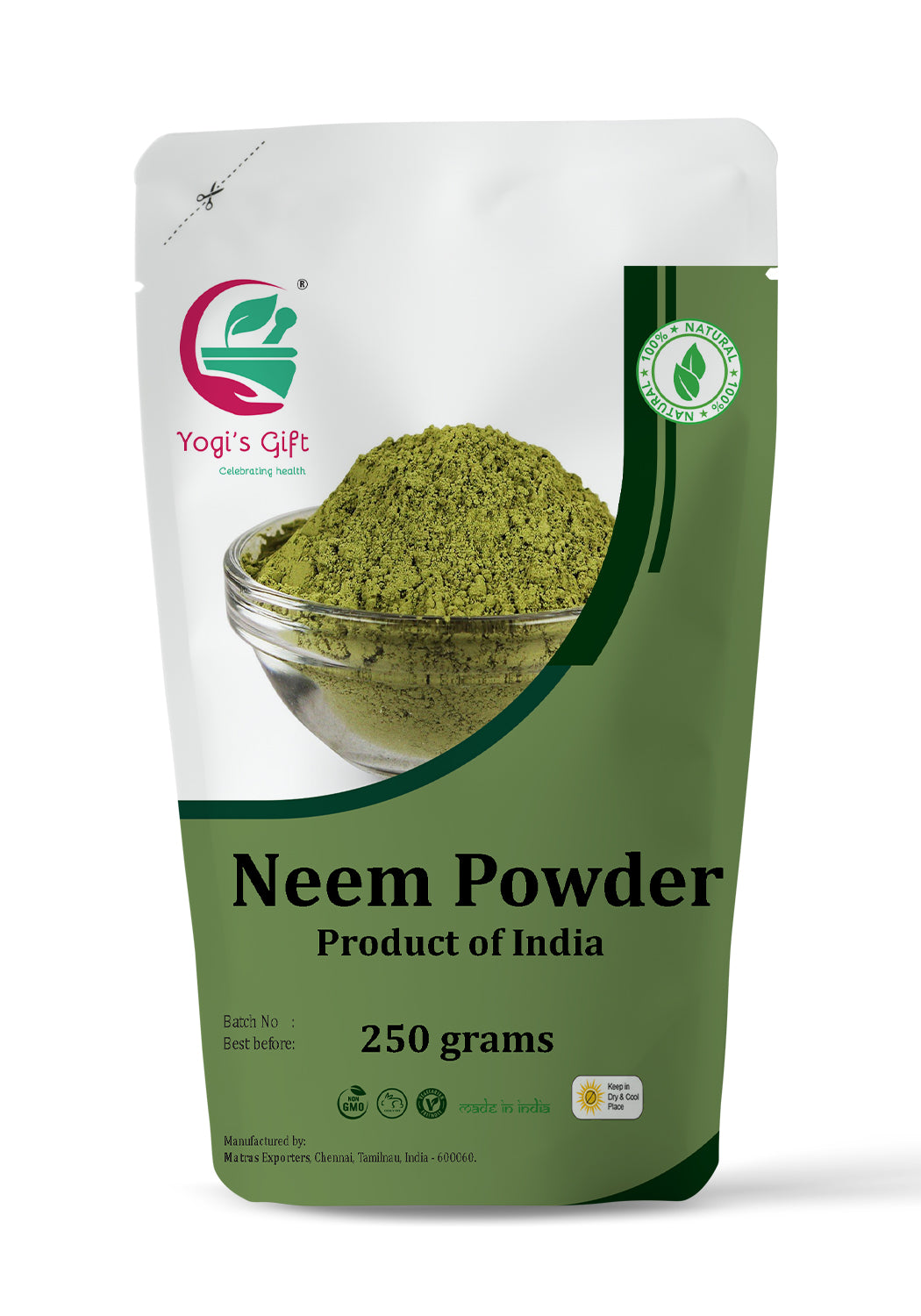 Organic NEEM Powder 250grams | Wild Crafted | Support Skin Health & Hair Growth | 100% Pure Neem Leaves Powder | Azadirachta Indica | by Yogi's Gift Ā®