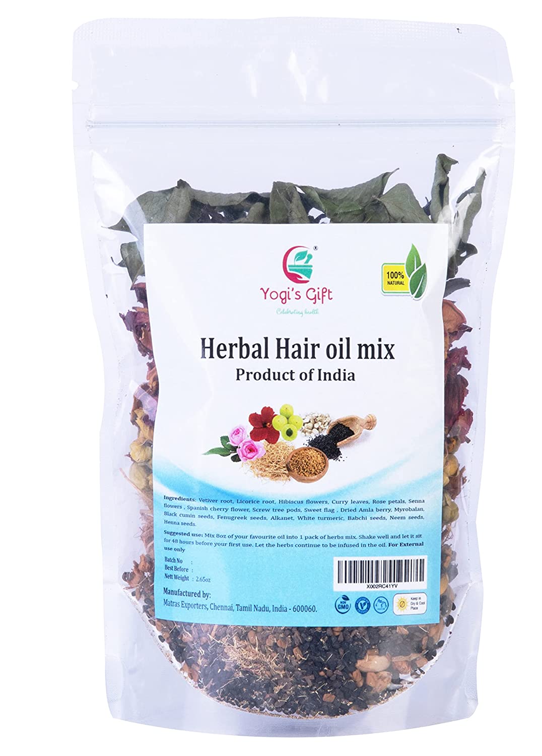 Herbal Hair Oil Mix | 18 Essential Raw Herbs for Oil Infusion | 100% Natural Indian Herbs for Hair Growth | Yogi’s Gift®