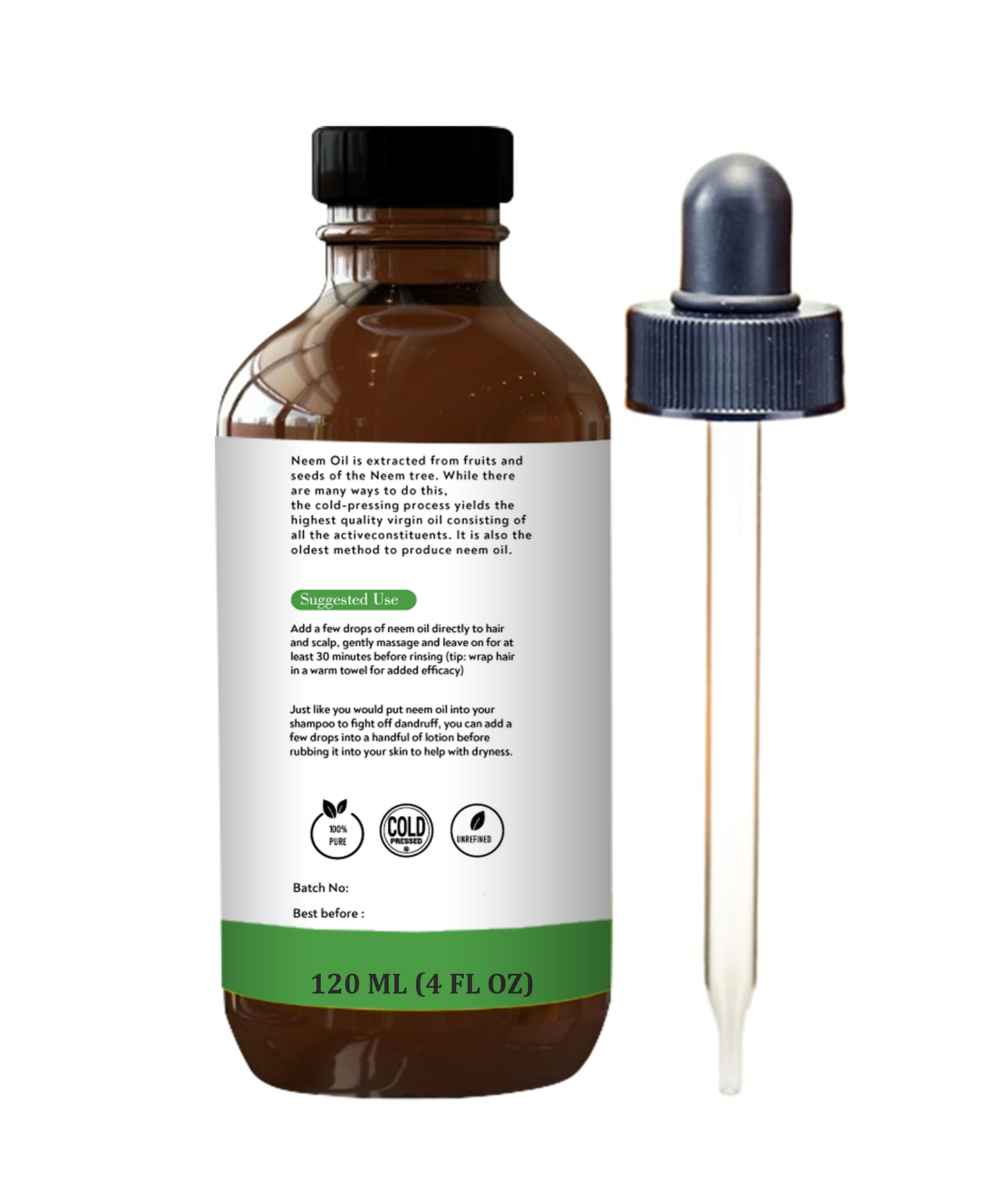 Neem oil 4 oz - Cold pressed, 100% Pure and Organic
